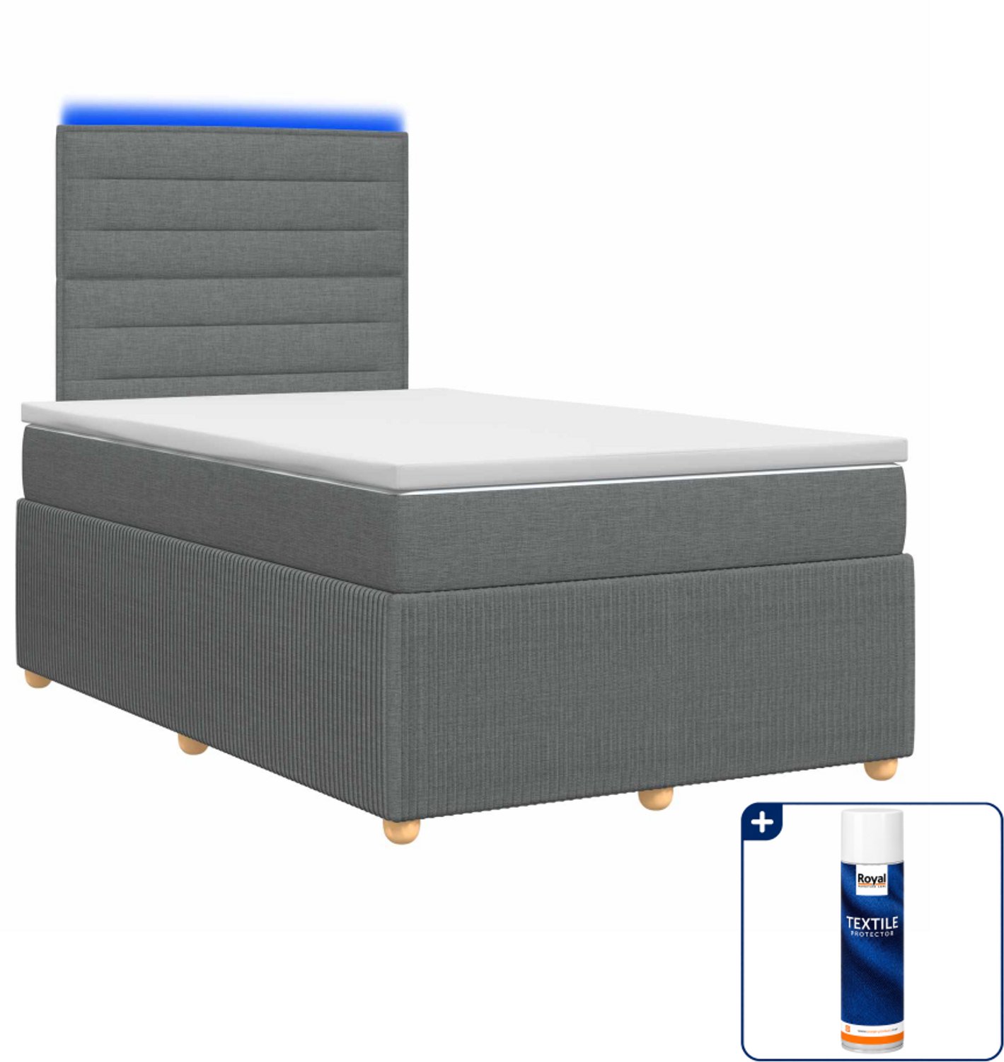 vidaXL led boxspring bed met matras - 120 x 200 cm - donkergrijs - Inclusief textielbeschermer 500 ml Donker Grijn