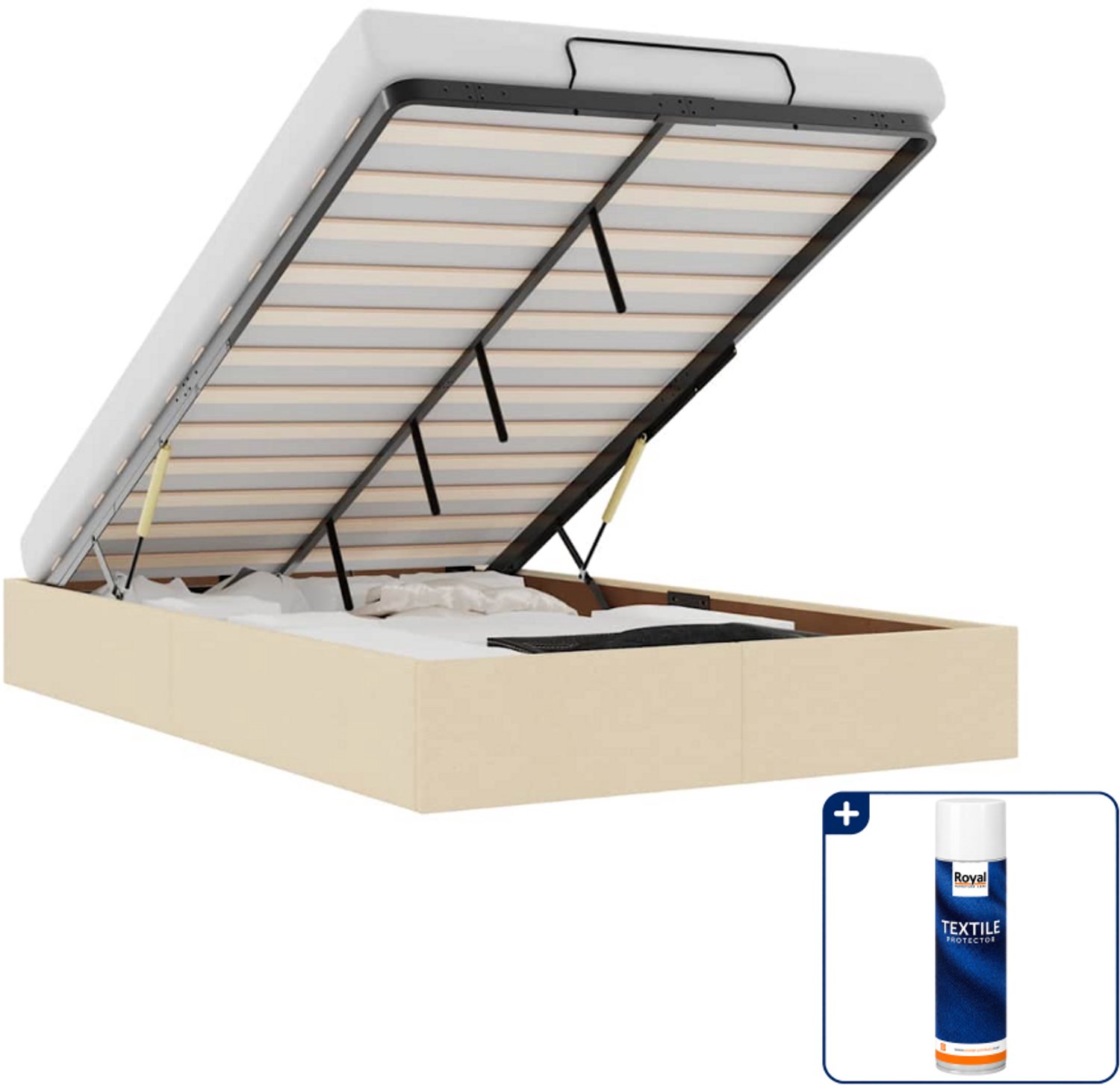 vidaXL bedframe - 120 x 190 cm - stof - crème - Inclusief textielbeschermer 500 ml Zwart