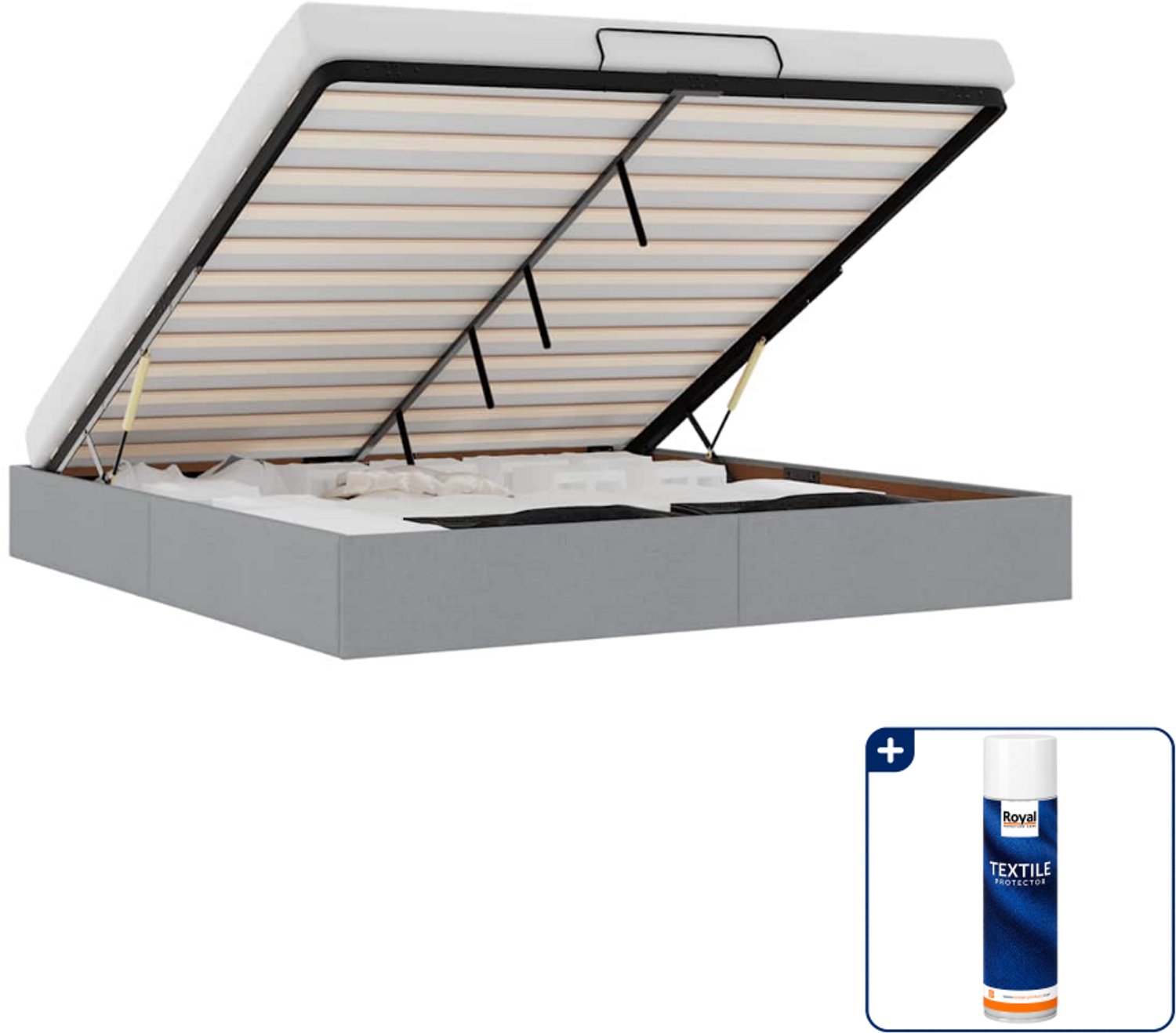 vidaXL Kingsize bedframe - 180 x 200 cm - stof - lichtgrijs - Inclusief textielbeschermer 500 ml