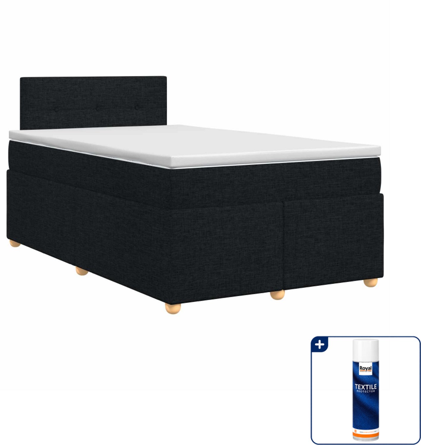 vidaXL boxspringbed met matras - 120 x 190 cm - stof - zwart - Inclusief textielbeschermer 500 ml