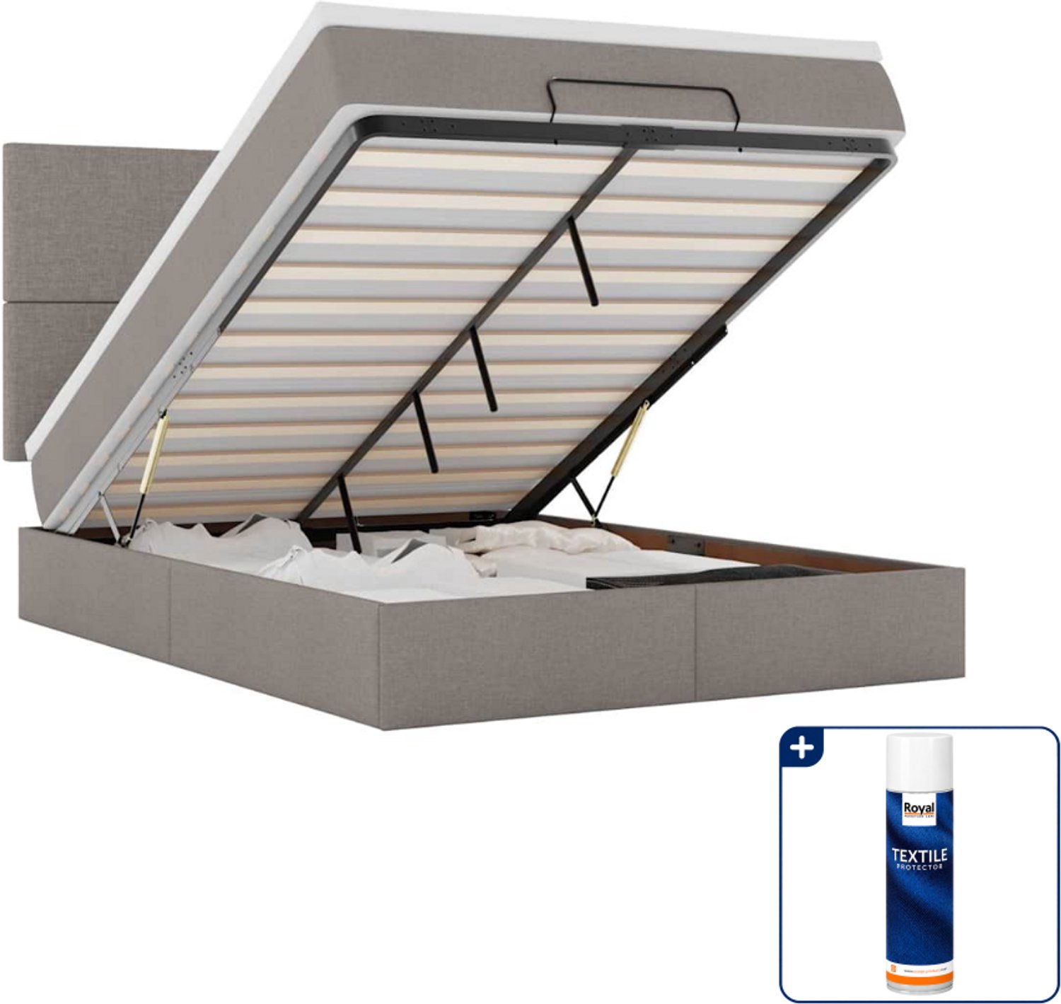 vidaXL ottoman bed met matras - 140 x 190 cm - stof - taupe - Inclusief textielbeschermer 500 ml Blauw
