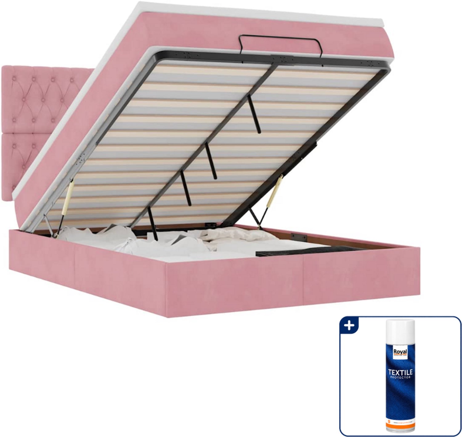 vidaXL Small double bed met matras en topper - 140x200 cm - roze - Inclusief textielbeschermer 500 ml Blauw