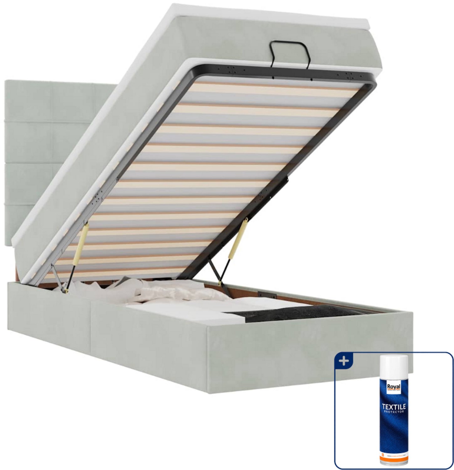 vidaXL ottoman bed met matras en topmatras - 100 x 200 cm - fluweel - Inclusief textielbeschermer 500 ml Grijs
