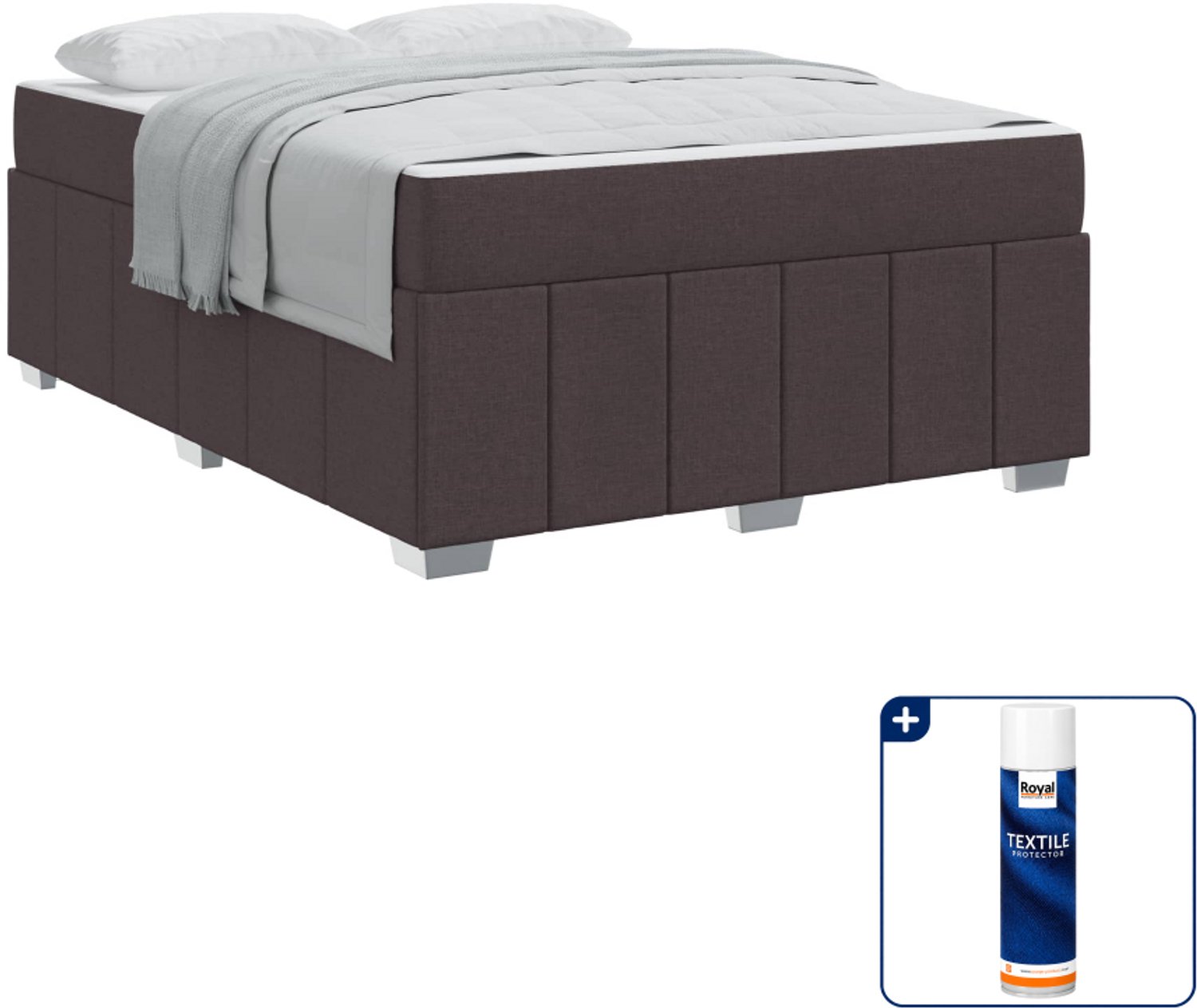 vidaXL boxspring met matras - Queensize - 160 x 200 cm - stof - donkerbruin - Inclusief textielbeschermer 500 ml Taupe