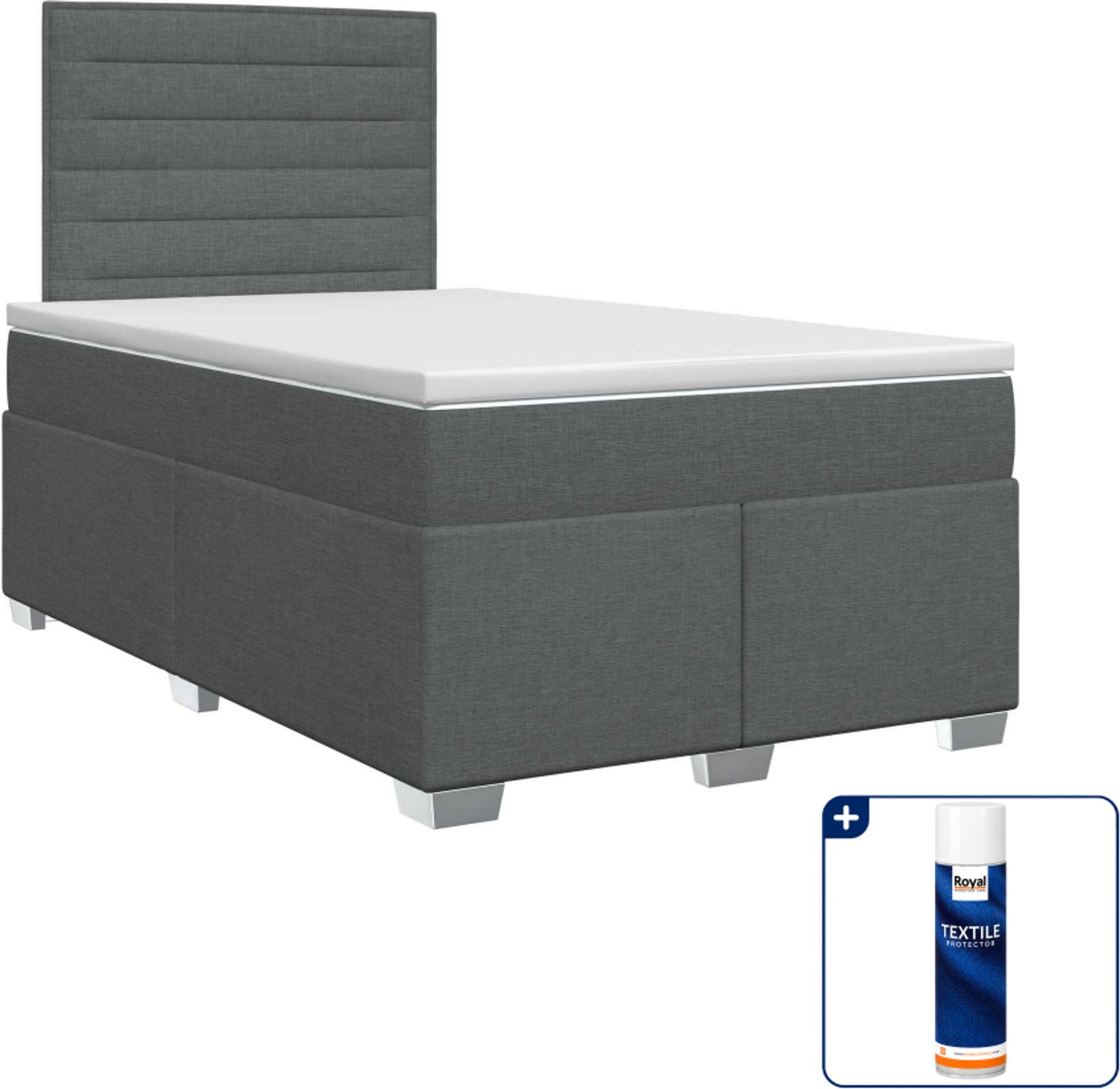 vidaXL boxspringbed met matras - 120 x 200 cm - stof - donkergrijs - Inclusief textielbeschermer 500 ml Donker Grijn