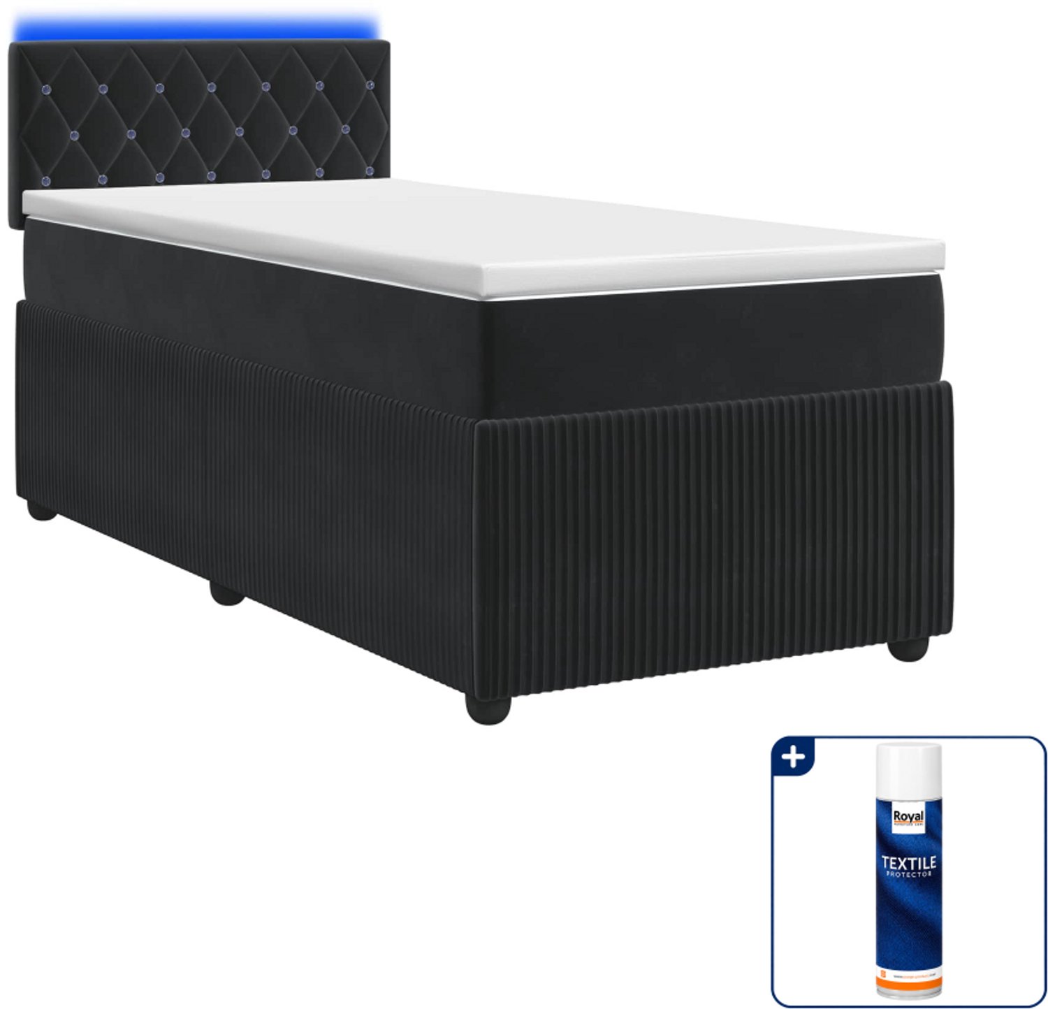 vidaXL Boxspringbed met matras - 90 x 200 cm - fluweel - zwart - Inclusief textielbeschermer 500 ml