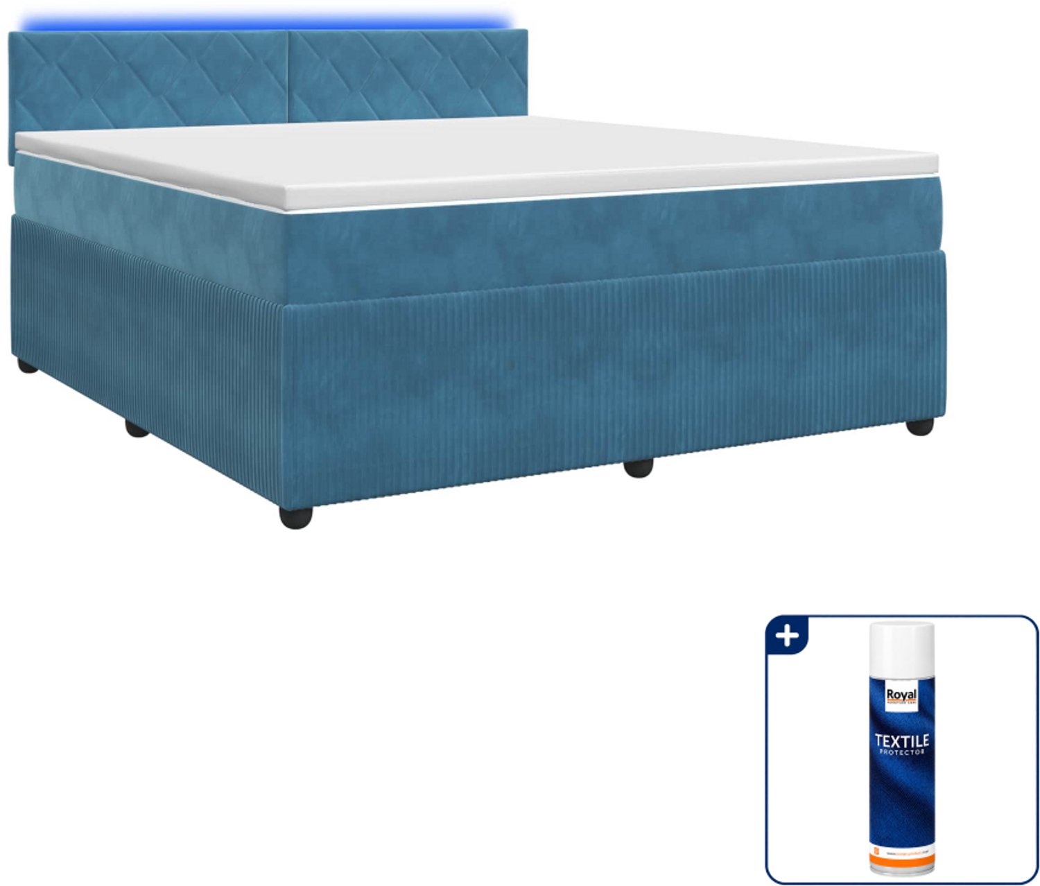 vidaXL Boxspringbed met matras - 140 x 190 cm - fluweel - blauw - Inclusief textielbeschermer 500 ml