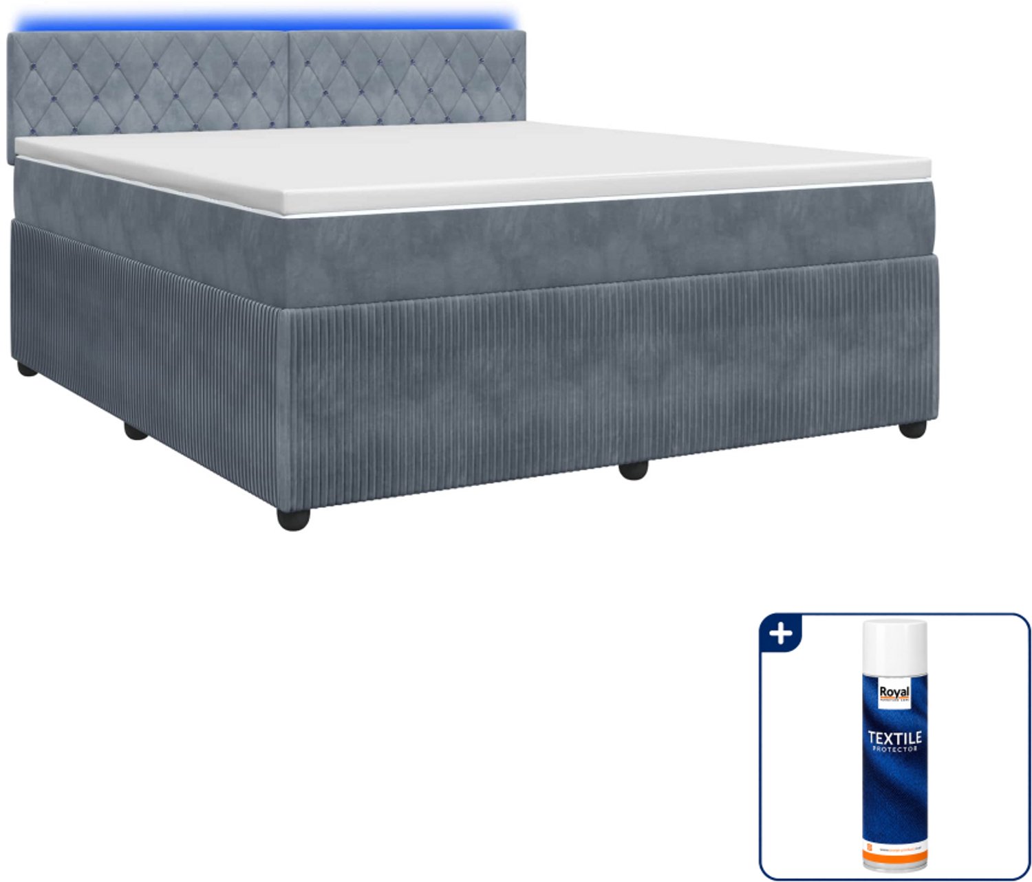 vidaXL Boxspringbed met matras - 140 x 190 cm - fluweel - donkergrijs - Inclusief textielbeschermer 500 ml Donker Grijn
