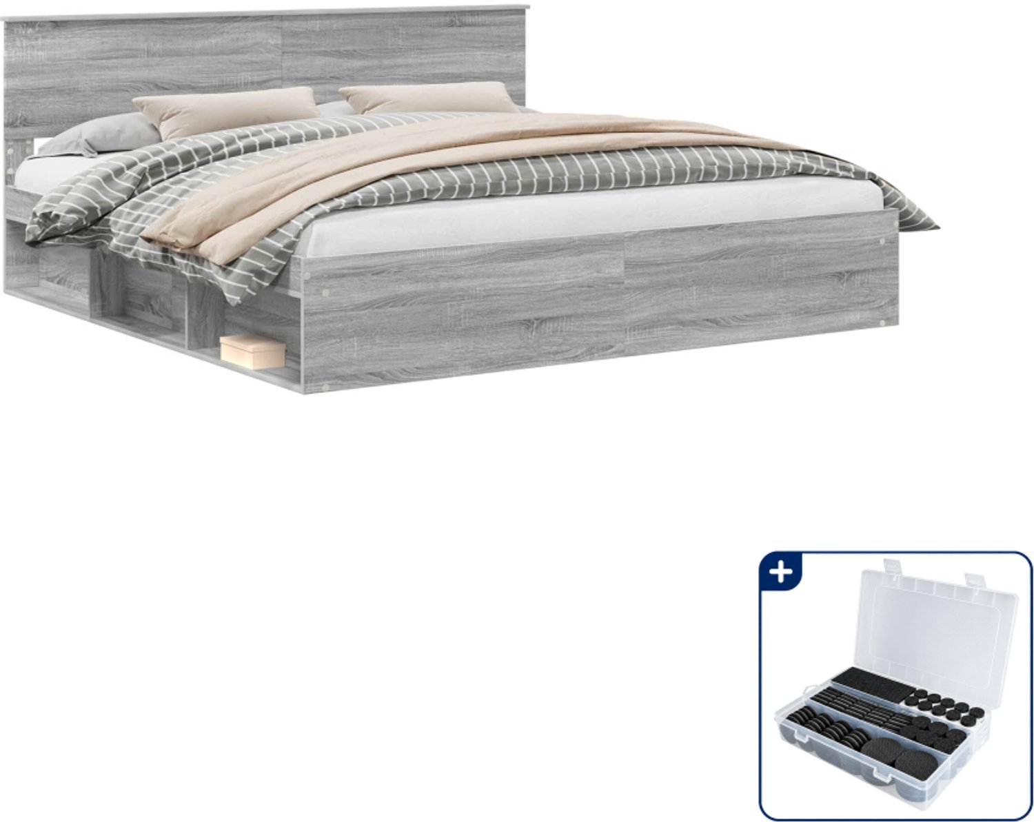 vidaXL Bedframe - 200 x 200 cm - grijs sonoma - Inclusief antikrasvilt 177-delig