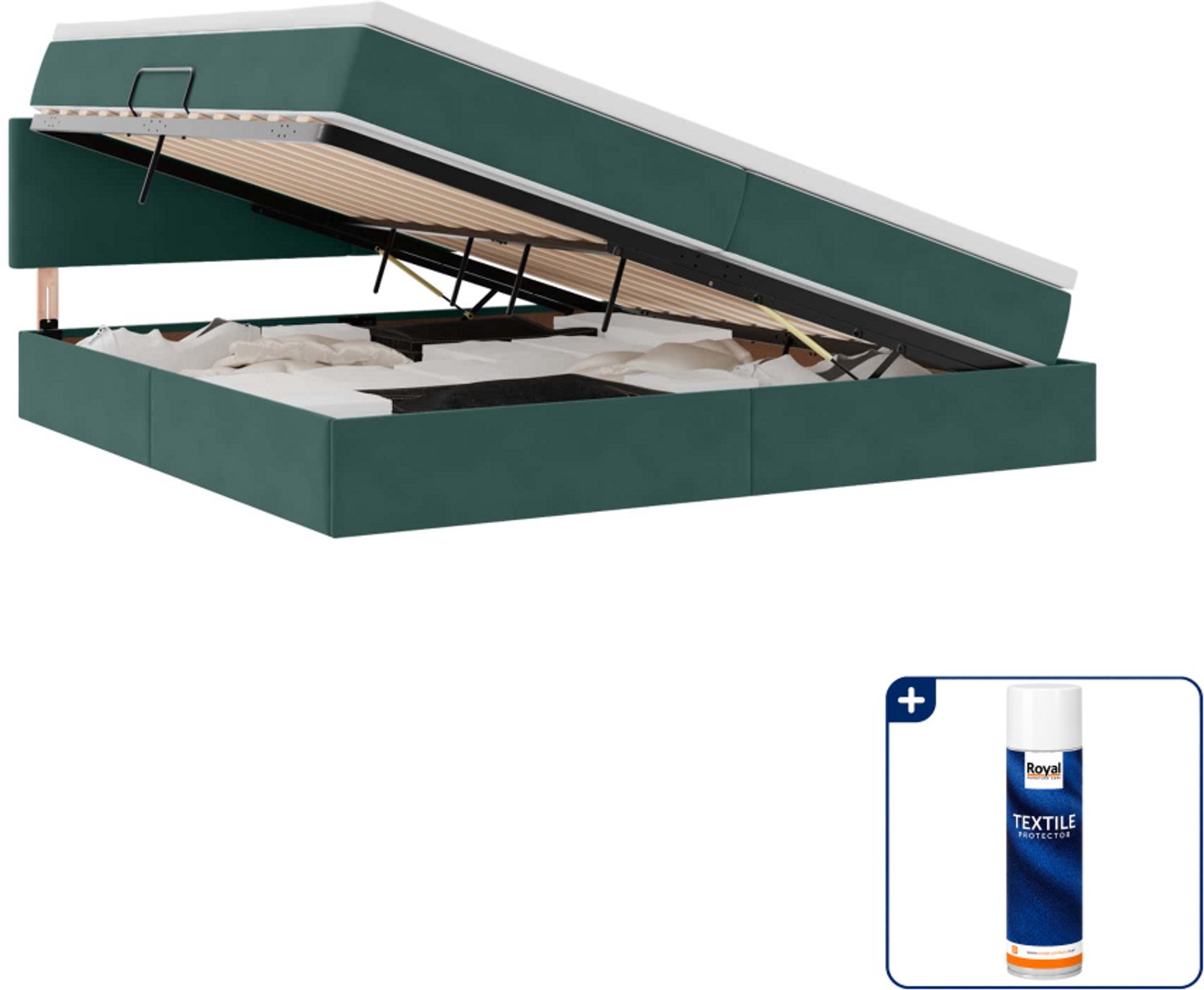 vidaXL opbergbed - 200 x 200 cm - fluweel - donkergroen - Inclusief textielbeschermer 500 ml Grijs