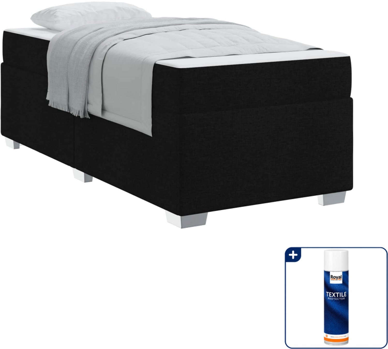 vidaXL bedframe met matras - 90 x 190 cm - stof - zwart - Inclusief textielbeschermer 500 ml Grijs