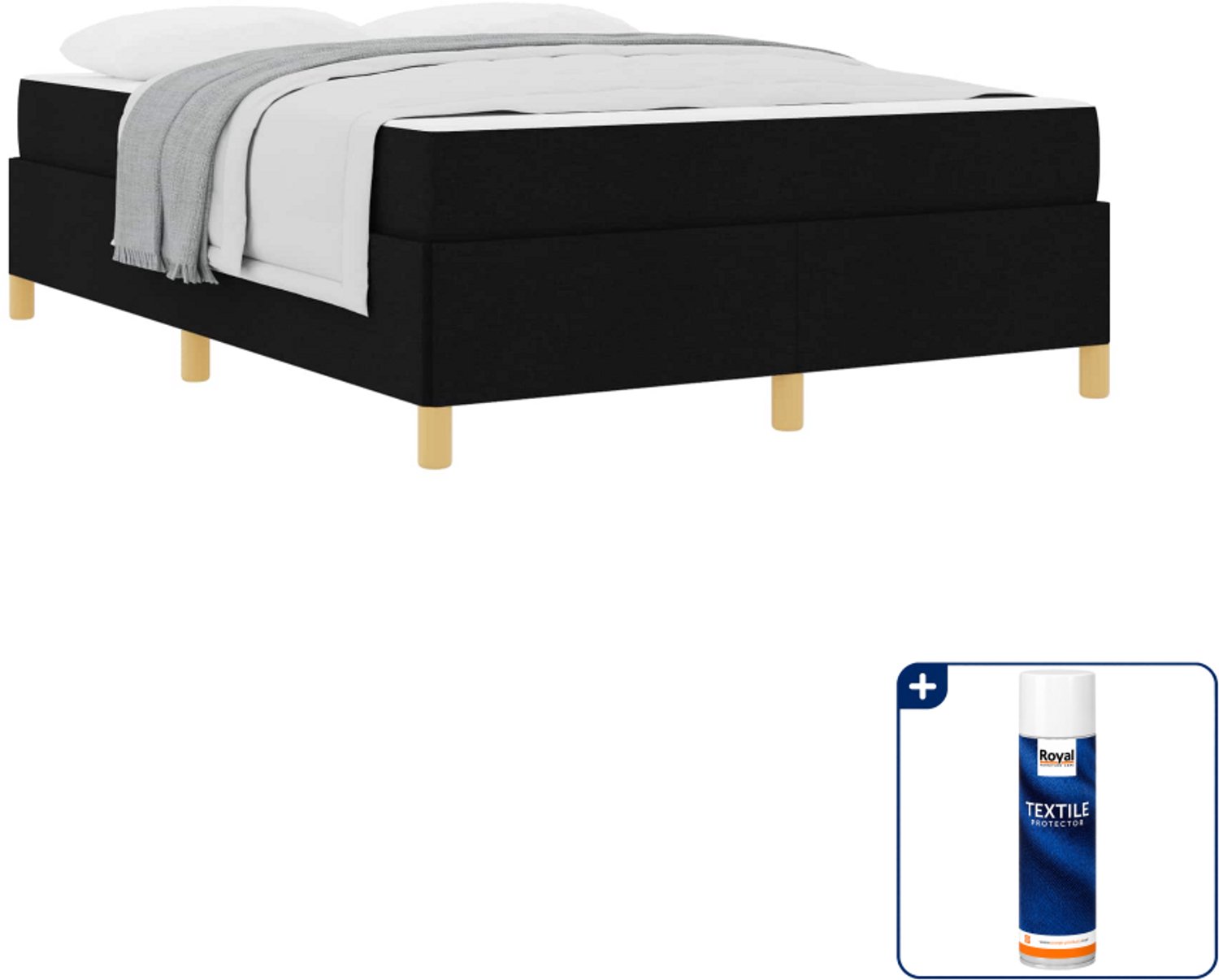 vidaXL bedframe met matras - 140 x 190 cm - zwart - Inclusief textielbeschermer 500 ml