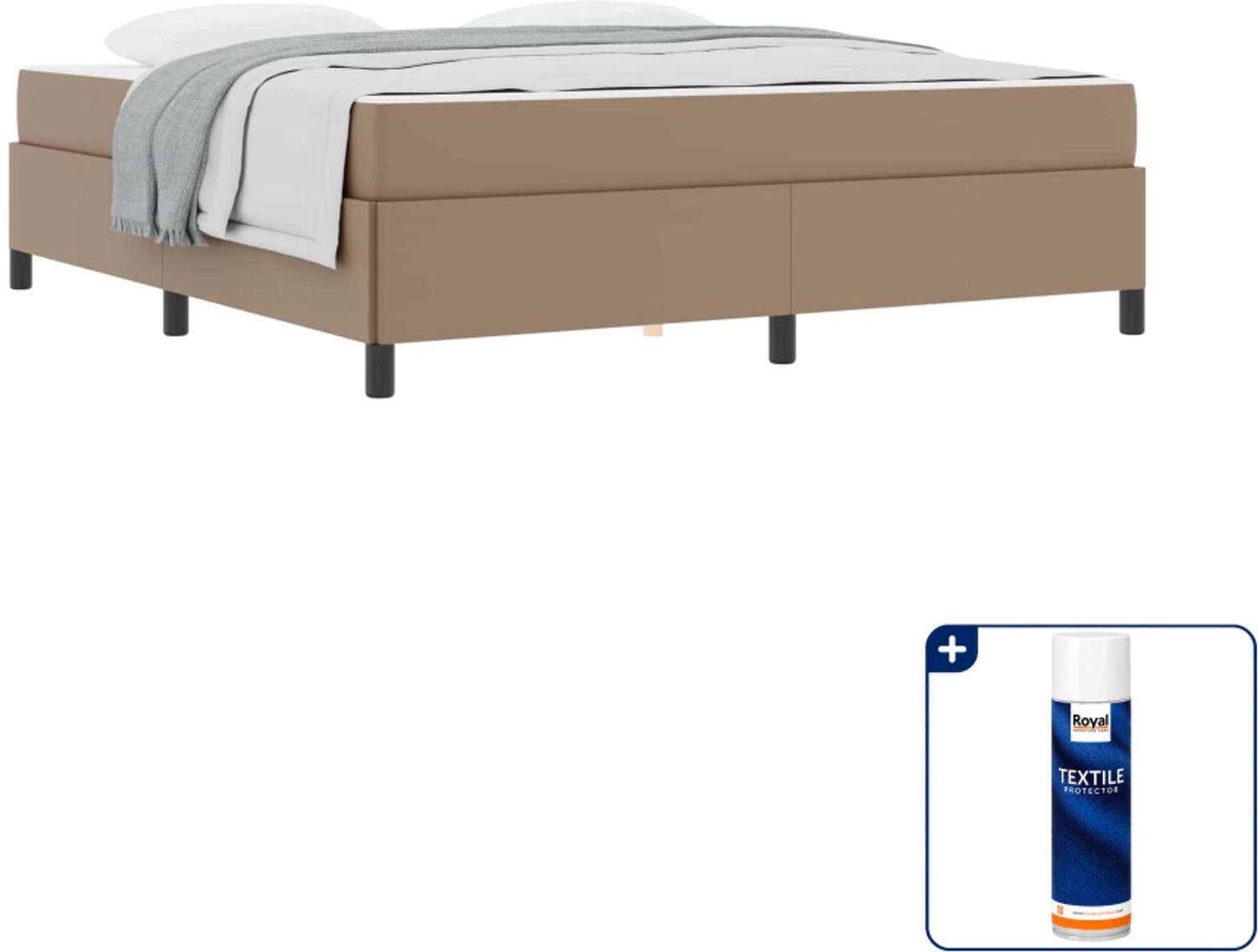 vidaXL Kingsize bedframe met matras - 180 x 200 cm - stof - cappuccino - Inclusief textielbeschermer 500 ml Grijs