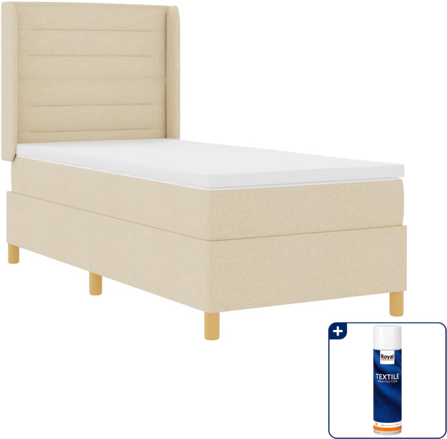 vidaXL boxspringbed met led - 80 x 200 cm - stof - crème - Inclusief textielbeschermer 500 ml