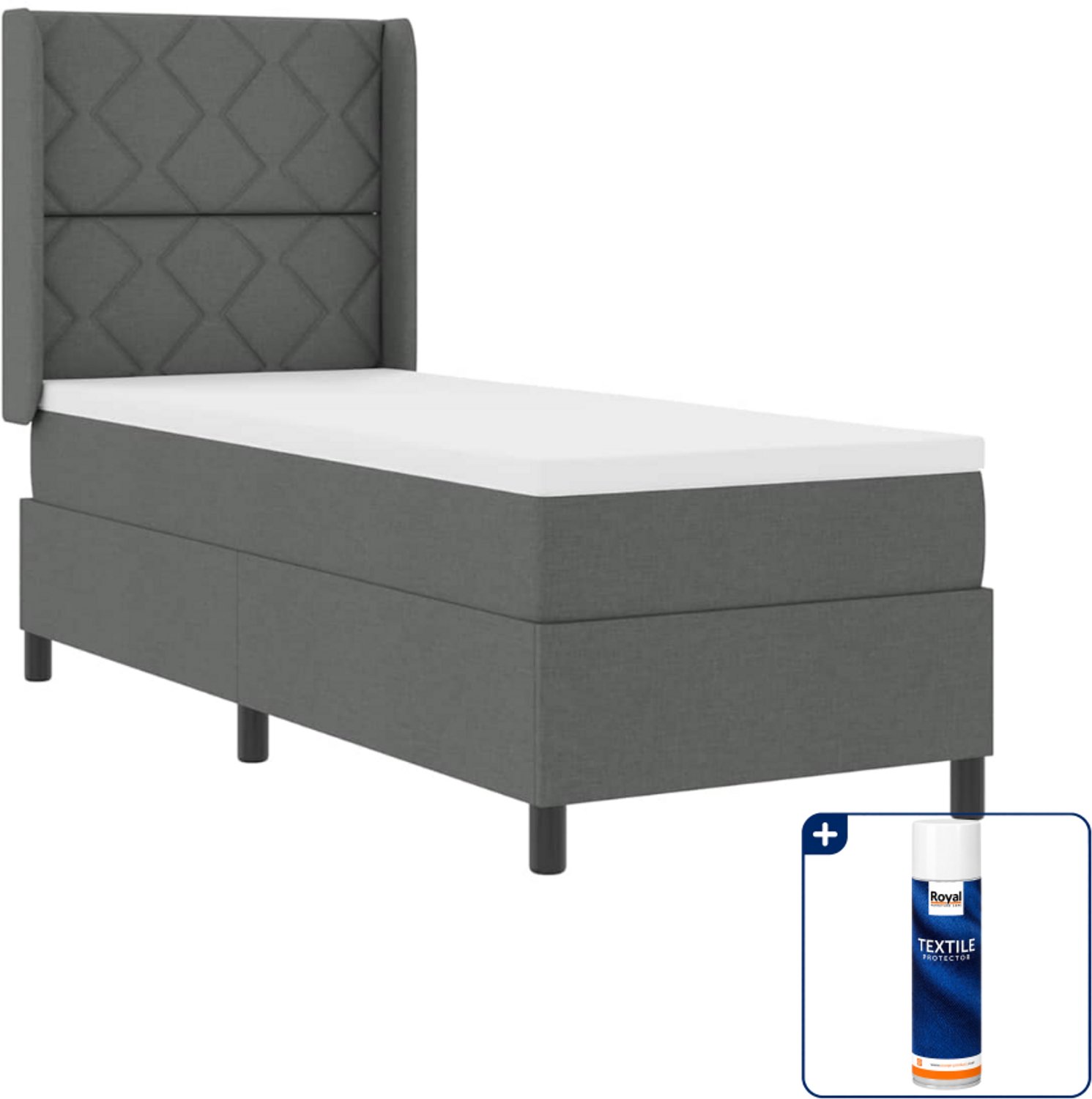 vidaXL LED boxspringbed - 80 x 200 cm - donkergrijs - Inclusief textielbeschermer 500 ml