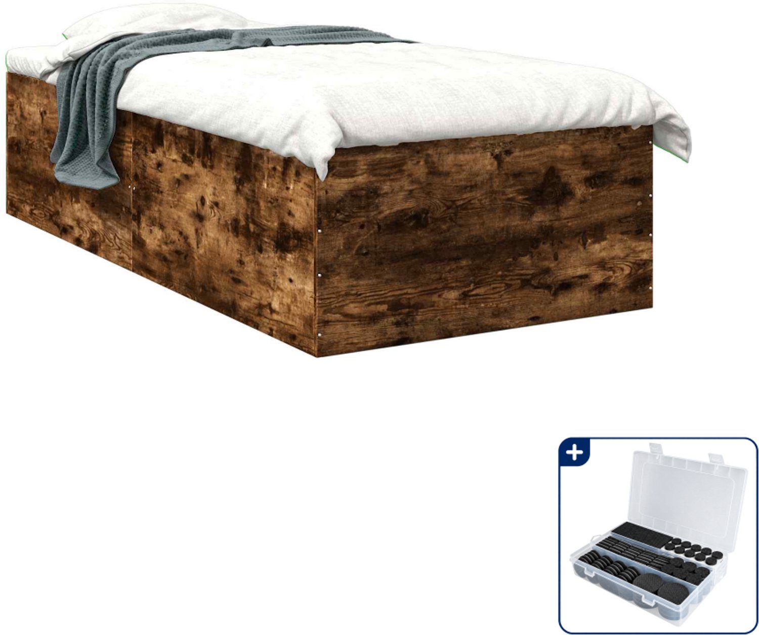 vidaXL bedframe - 80 x 200 cm - bewerkt hout - gerookt eiken - Inclusief antikrasvilt 177-delig Bruin