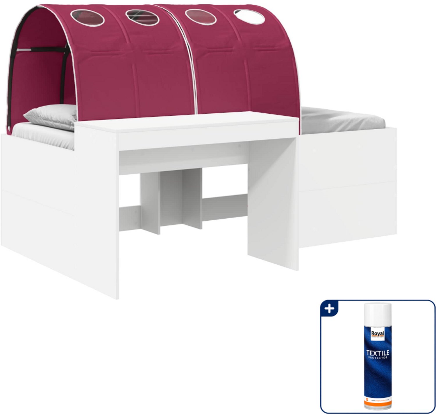 vidaXL hoogslaper met tunnel - 80 x 200 cm - bewerkt hout - wit/rood - Inclusief textielbeschermer 500 ml