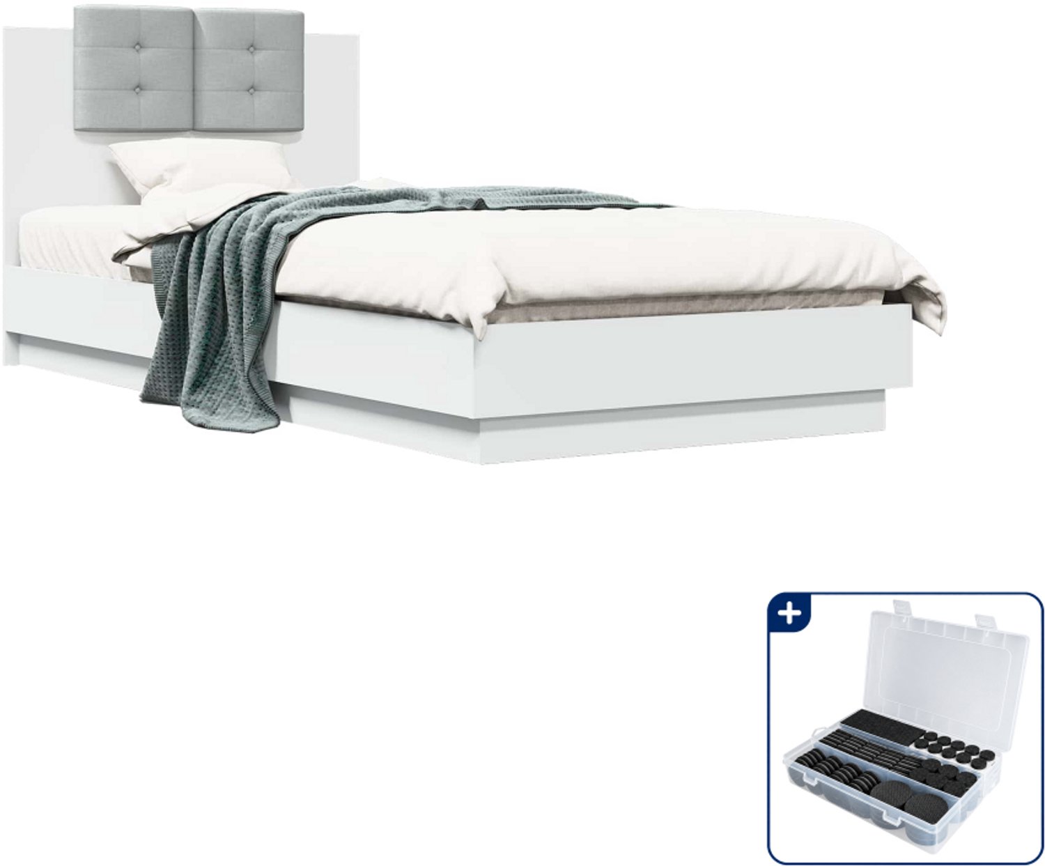 vidaXL bedframe met hoofdeinde - 80 x 200 cm - bewerkt hout - wit - Inclusief antikrasvilt 177-delig
