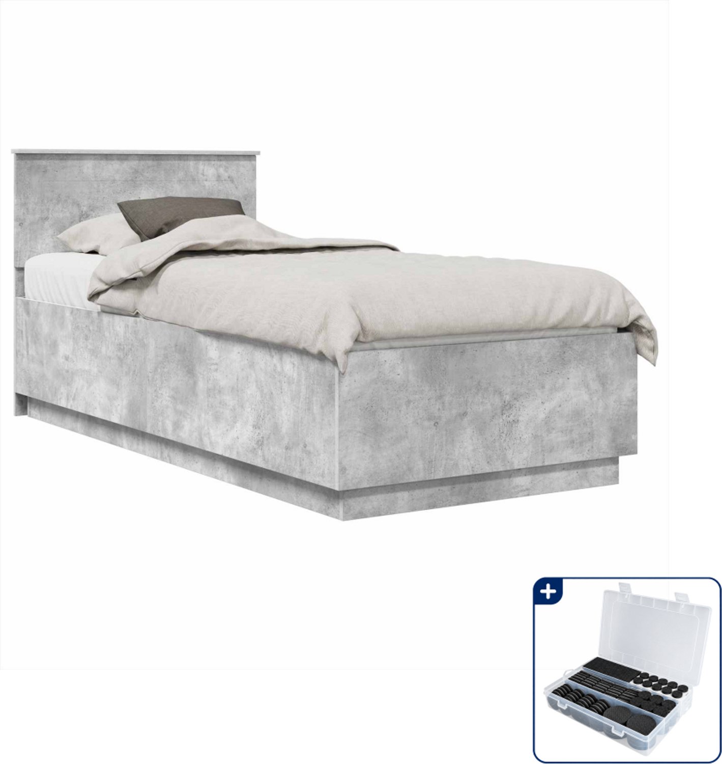 vidaXL bedframe 100 x 200 cm - bewerkt hout - betongrijs - Inclusief antikrasvilt 177-delig Bruin