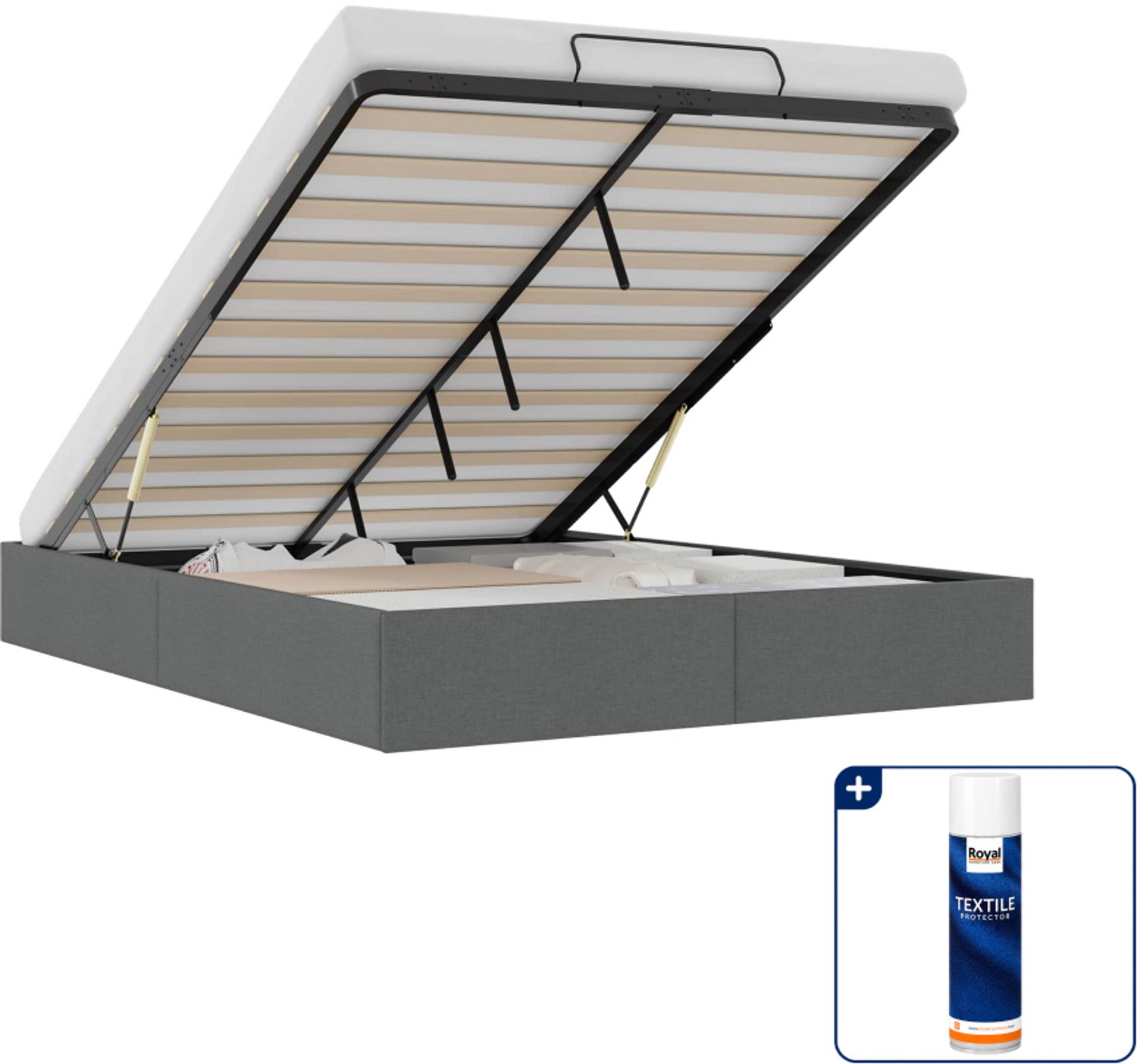 vidaXL ottoman bedframe - 152 x 203 cm - donkergrijs - Inclusief textielbeschermer 500 ml