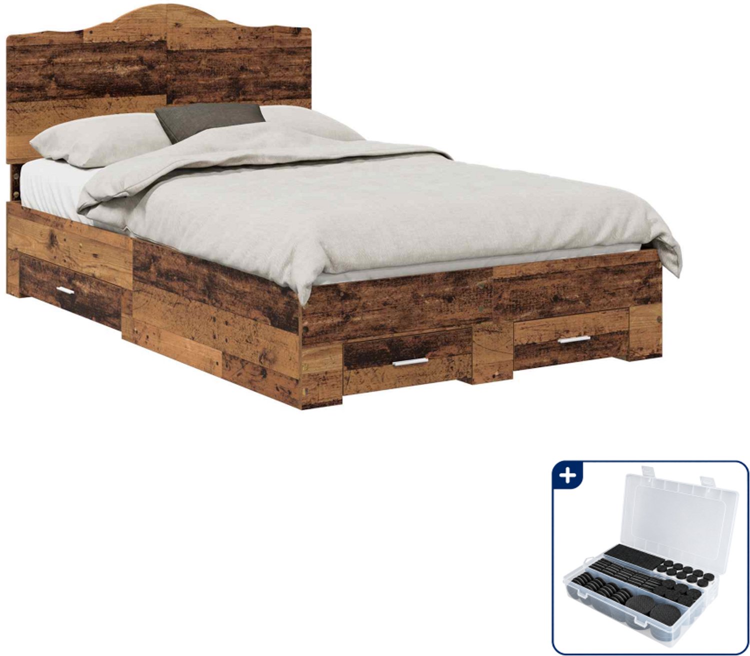vidaXL bedframe - 120 x 190 cm - bewerkt hout - oudhout - Inclusief antikrasvilt 177-delig Bruin