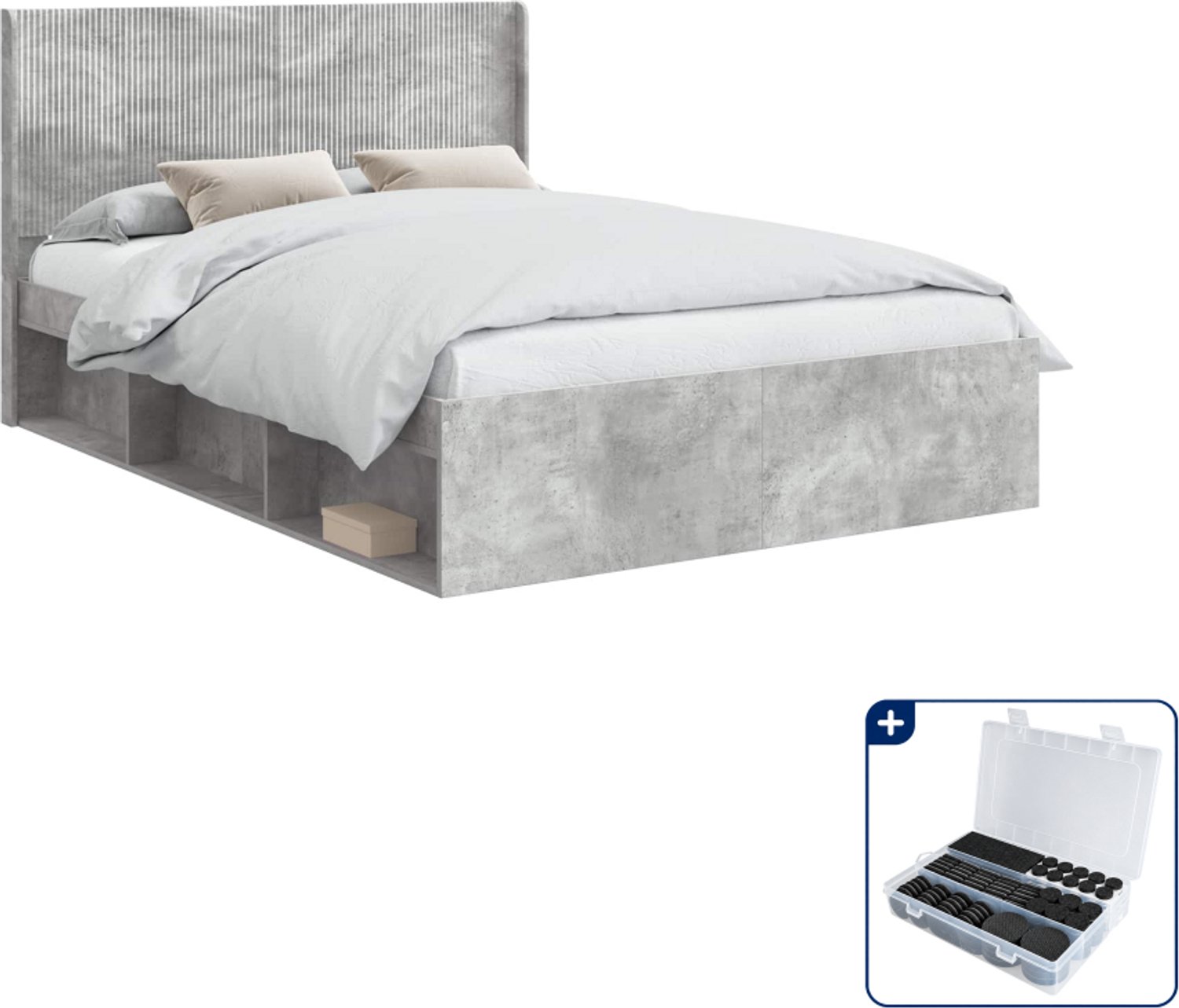 vidaXL bedframe met opbergruimte - Small double - 140 x 200 cm - grijs - Inclusief antikrasvilt 177-delig
