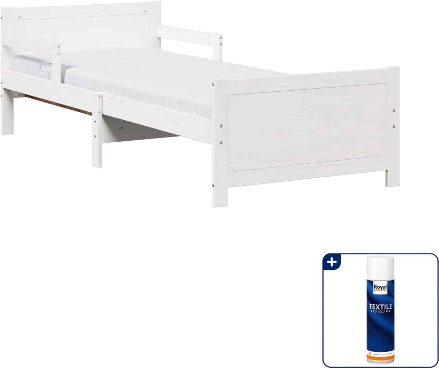 vidaXL bedframe met matras - 80 x 200 cm - massief grenenhout - wit - Inclusief textielbeschermer 500 ml