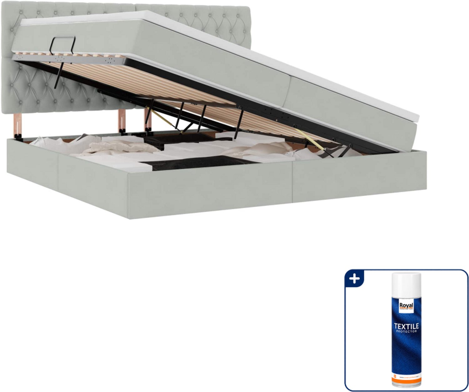 vidaXL led opslagbed - 200 x 200 cm - fluweel - lichtgrijs - Inclusief textielbeschermer 500 ml Crème