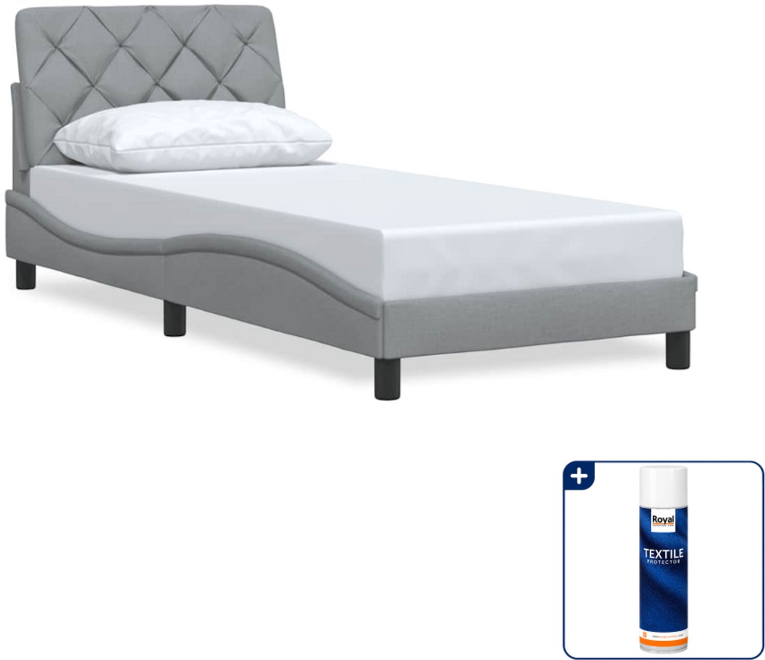 vidaXL Bedframe - 90 x 190 cm - stof - lichtgrijs - Inclusief textielbeschermer 500 ml