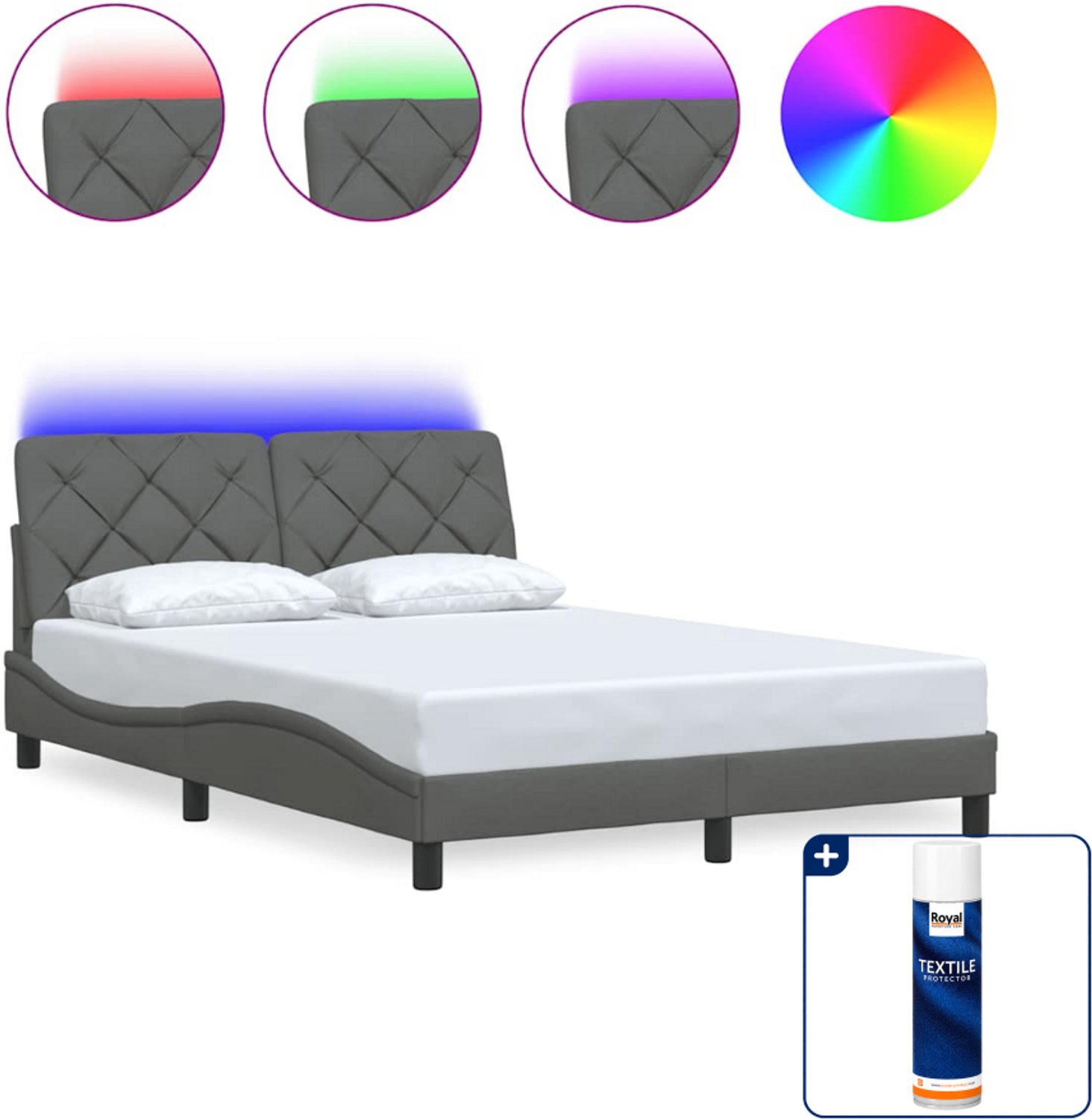 vidaXL bedframe met LED - 120 x 200 cm - stof - donkergrijs - Inclusief textielbeschermer 500 ml Zwart