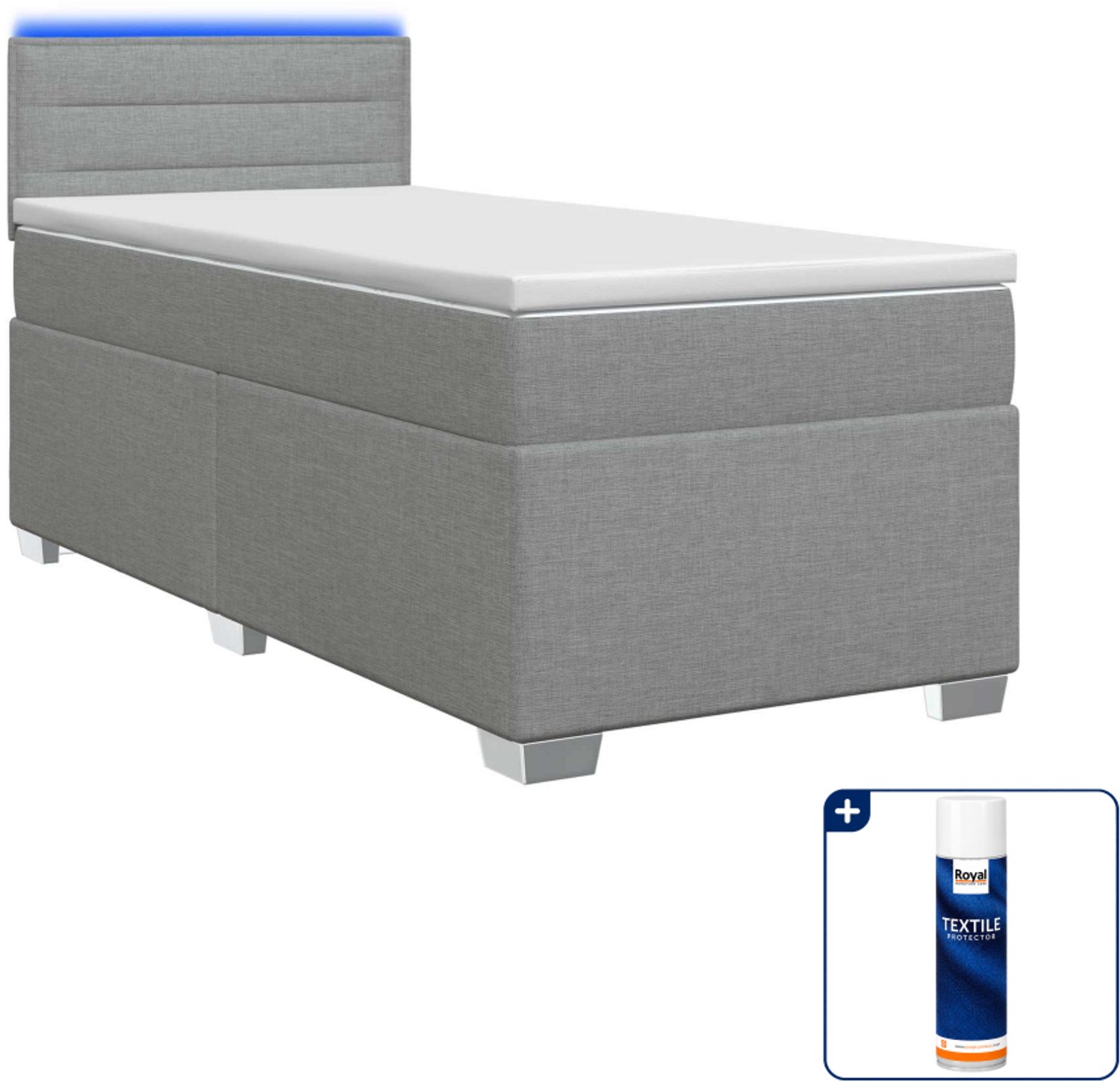 vidaXL boxspring met matras en led - 100 x 200 cm - lichtgrijs - Inclusief textielbeschermer 500 ml