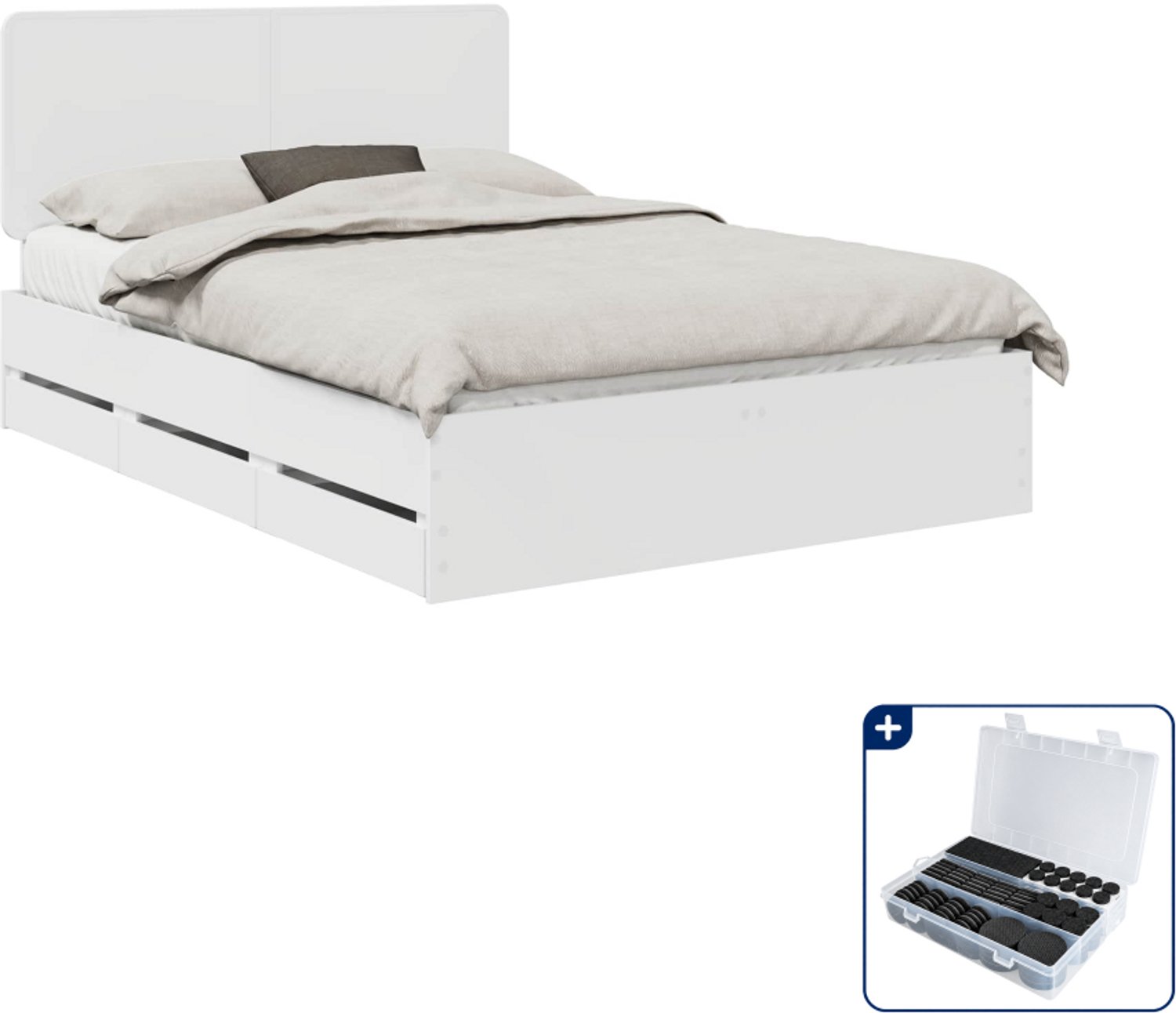 vidaXL bedframe met 6 laden - Queensize - 160 x 200 cm - wit - Inclusief antikrasvilt 177-delig Blauw