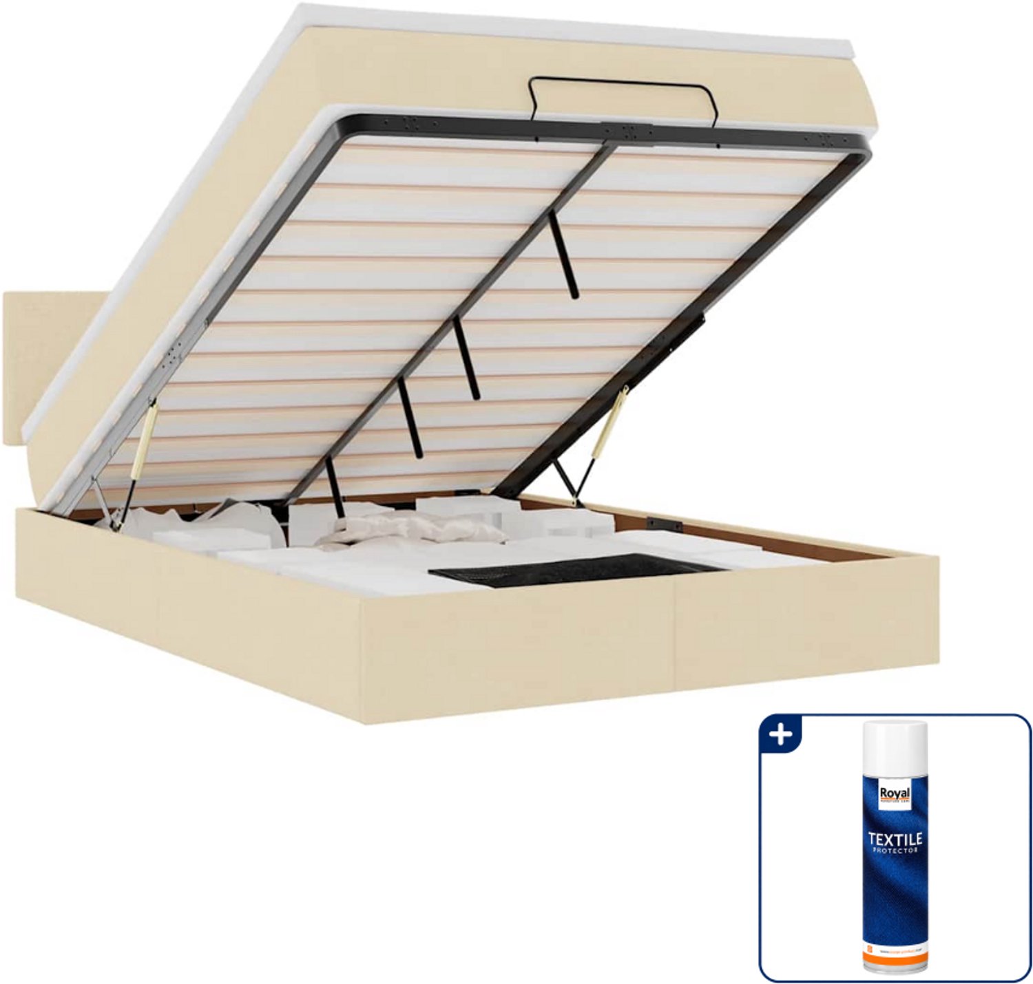 vidaXL Bed met matras en led - 140 x 190 cm - stof - crème - Inclusief textielbeschermer 500 ml Roze