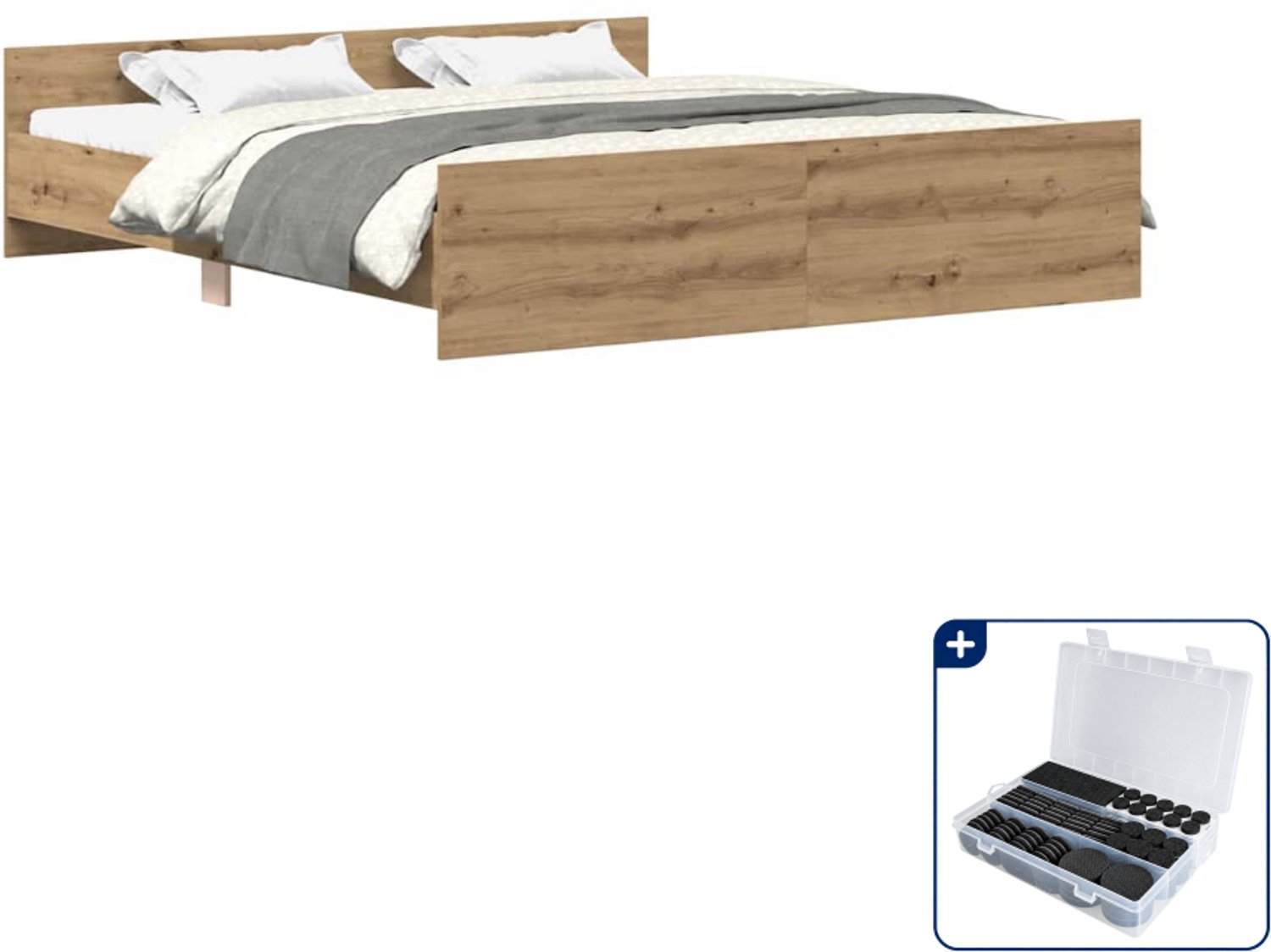 vidaXL bedframe - Kingsize - 180 x 200 cm - artisan eiken - Inclusief antikrasvilt 177-delig