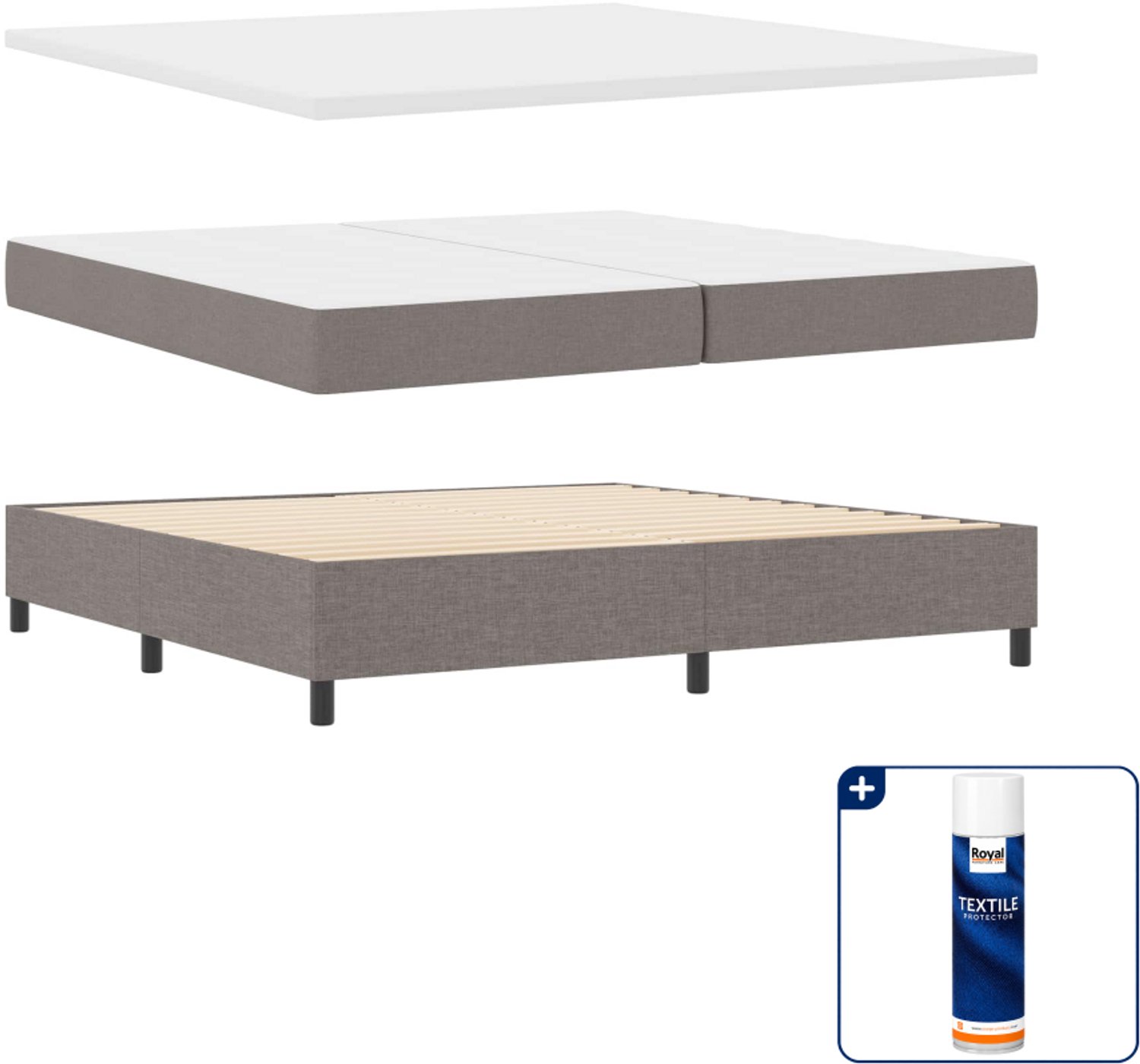vidaXL boxspring - 200 x 200 cm - taupe - Inclusief textielbeschermer 500 ml