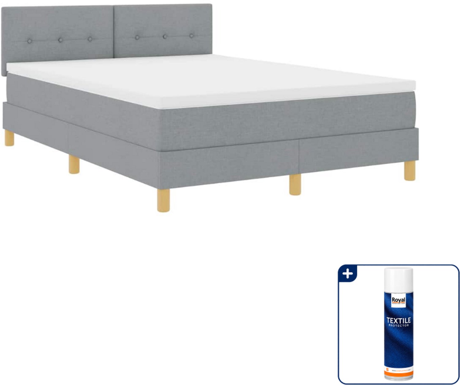 vidaXL boxspring met led - Small double - 140 x 200 cm - lichtgrijs - Inclusief textielbeschermer 500 ml