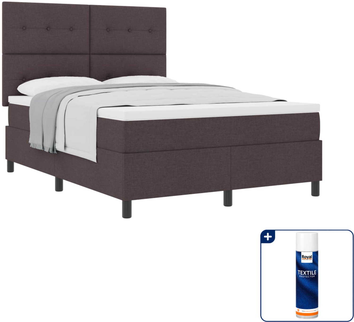 vidaXL boxspringbed - 140 x 190 cm - donkerbruin - Inclusief textielbeschermer 500 ml