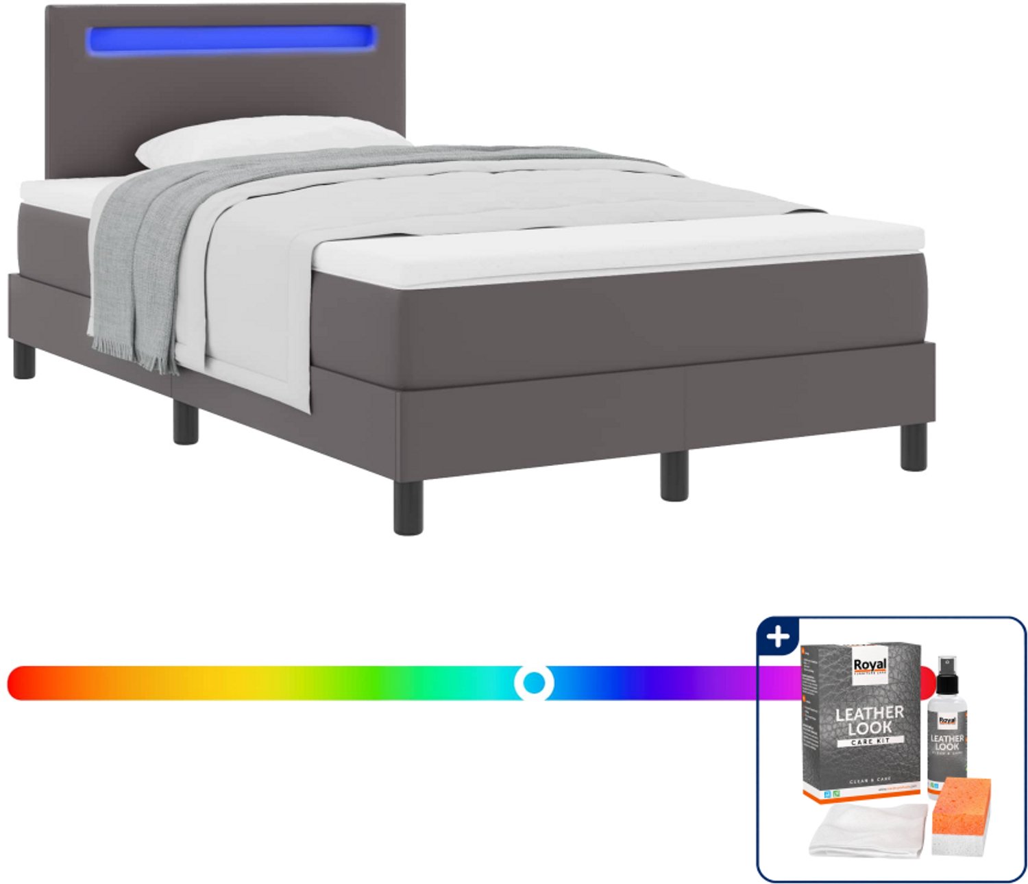 vidaXL boxspringbed met matras - 120 x 200 cm - kunstleer - grijs - Inclusief onderhoudsset voor kunstleer 150 ml