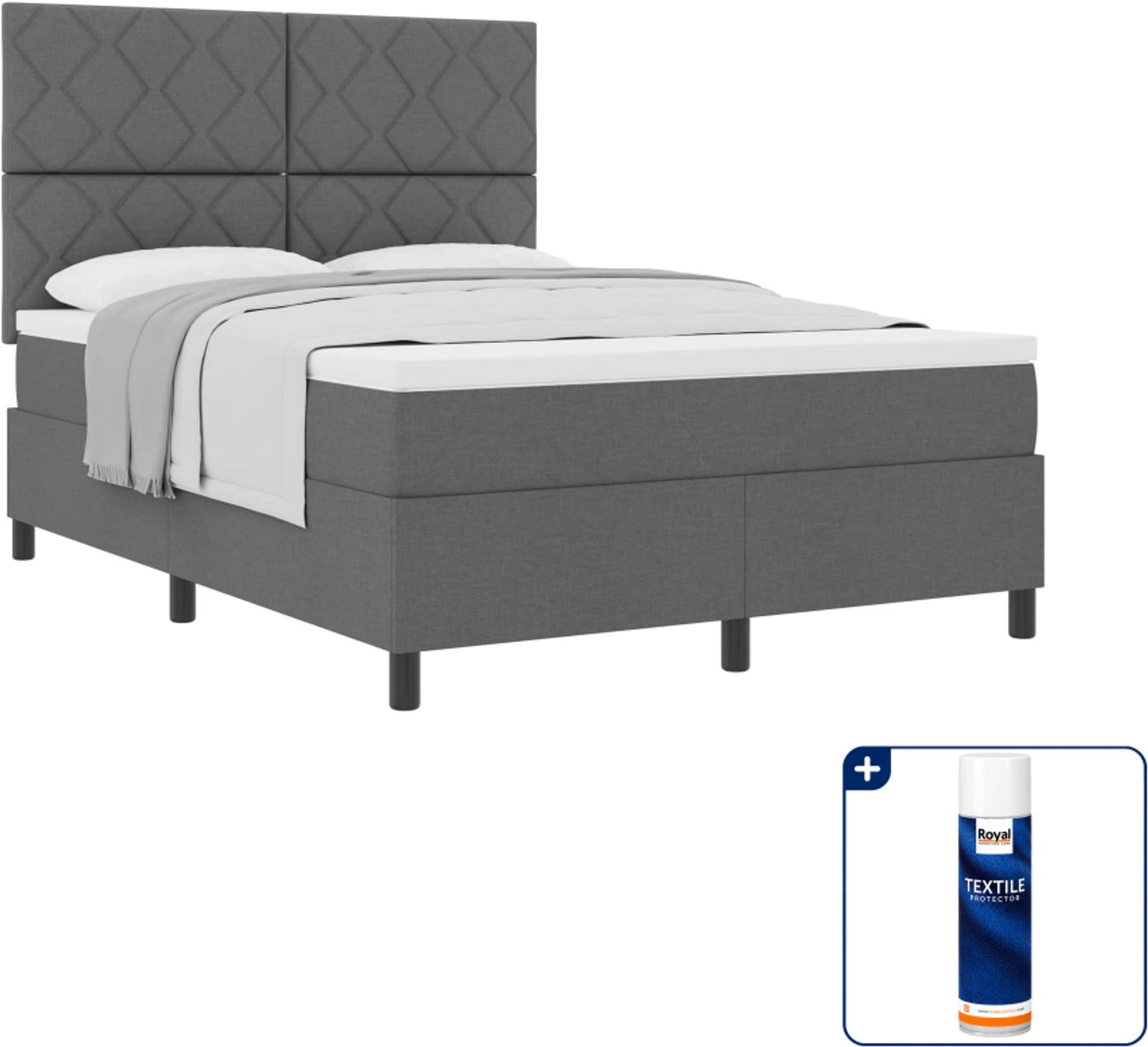 vidaXL Queensize boxspringbed - 160 x 200 cm - donkergrijs - Inclusief textielbeschermer 500 ml