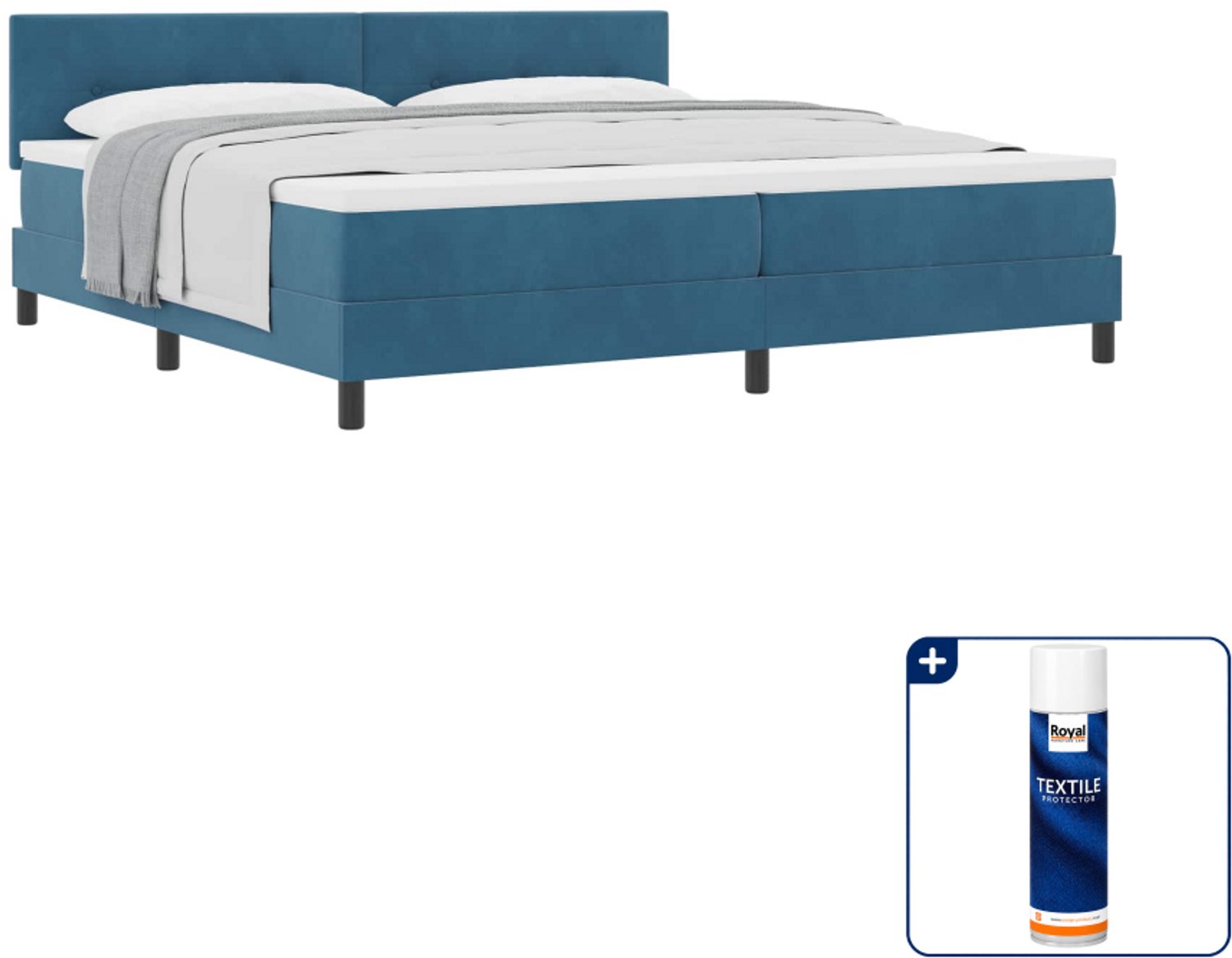 vidaXL boxspringbed - 200 x 200 cm - fluweel - donkerblauw - Inclusief textielbeschermer 500 ml