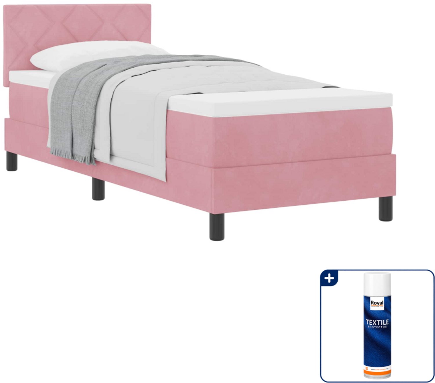 vidaXL boxspringbed - 80 x 200 cm - fluweel - roze - Inclusief textielbeschermer 500 ml
