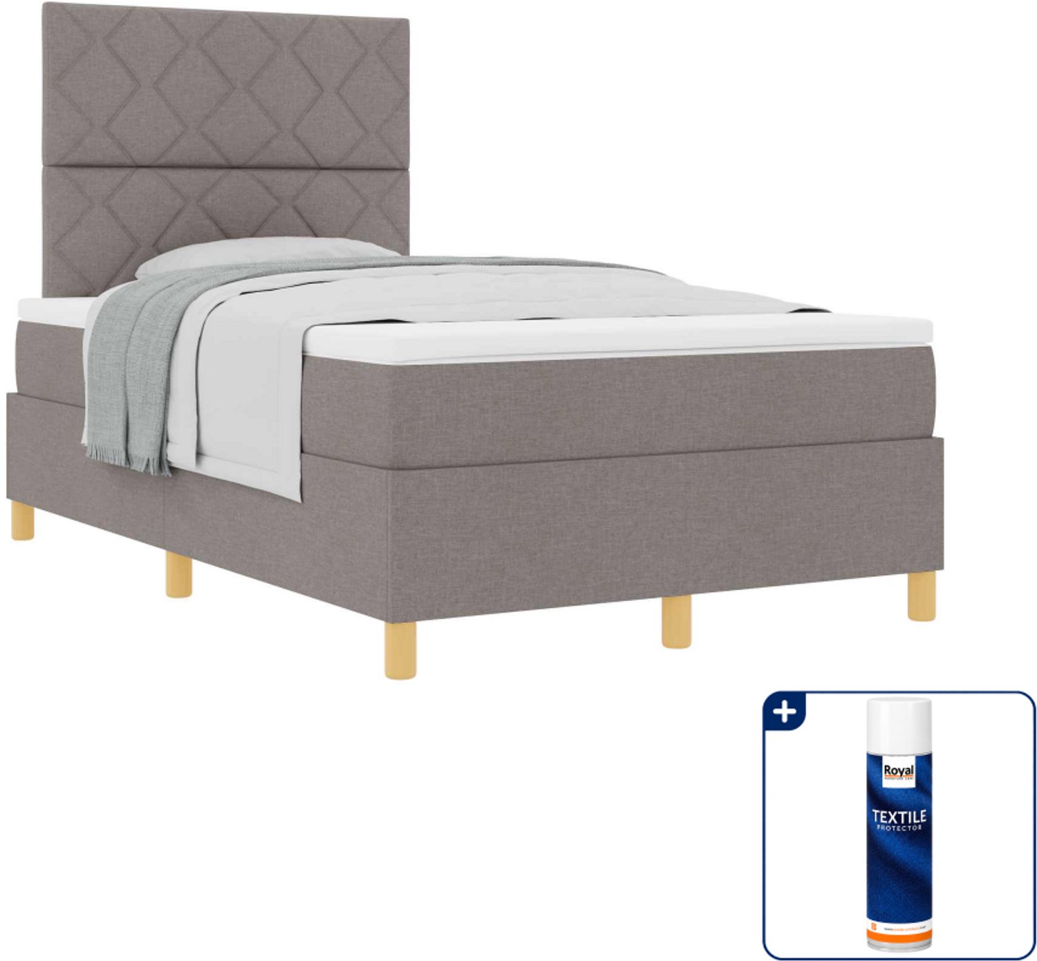 vidaXL boxspringbed - 120 x 200 cm - stof - taupe - Inclusief textielbeschermer 500 ml