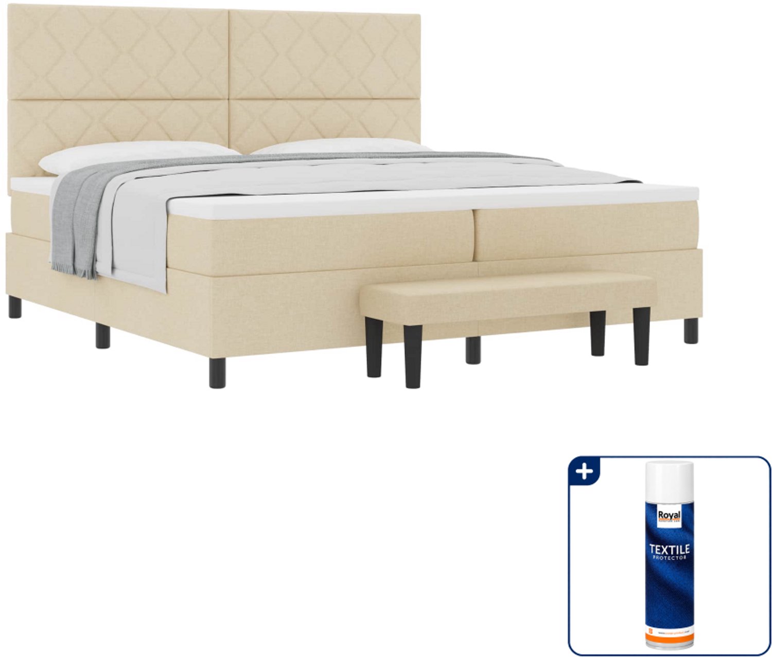 vidaXL Boxspringbed - 200 x 200 cm - stof - crème - Inclusief textielbeschermer 500 ml Lichtgrijs