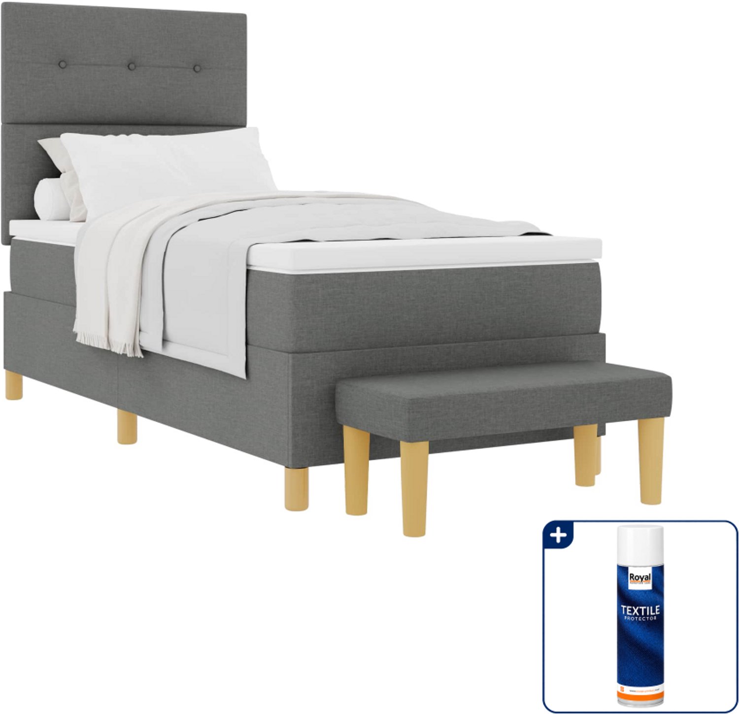 vidaXL boxspring met bank - 100 x 200 cm - donkergrijs - Inclusief textielbeschermer 500 ml