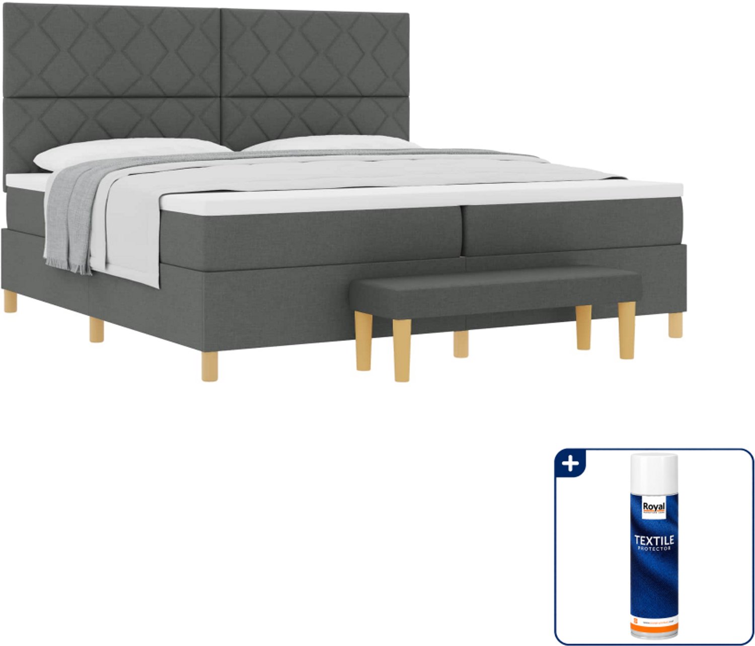 vidaXL Boxspring set - 200 x 200 cm - donkergrijs - Inclusief textielbeschermer 500 ml