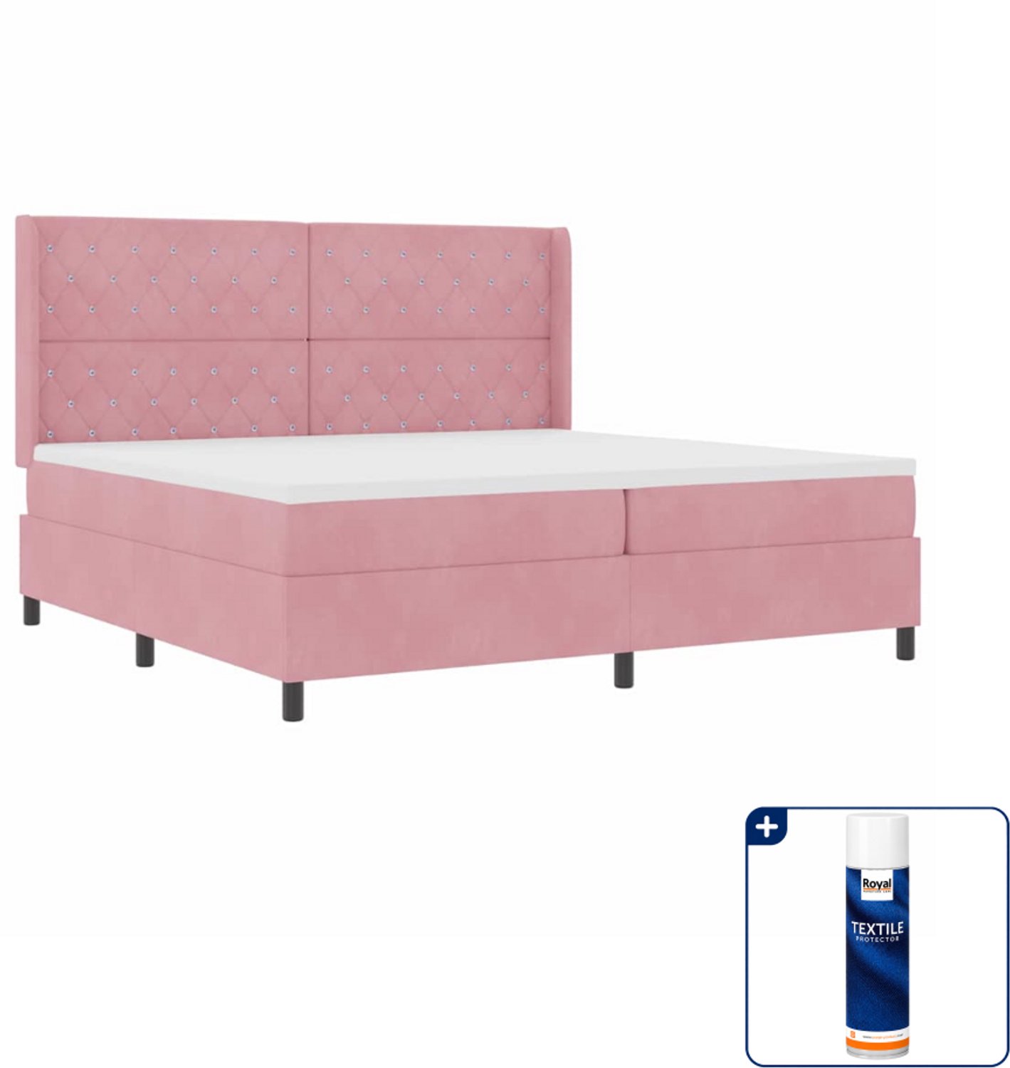 vidaXL boxspringbed met matras met led - 200 x 200 cm - roze - Inclusief textielbeschermer 500 ml