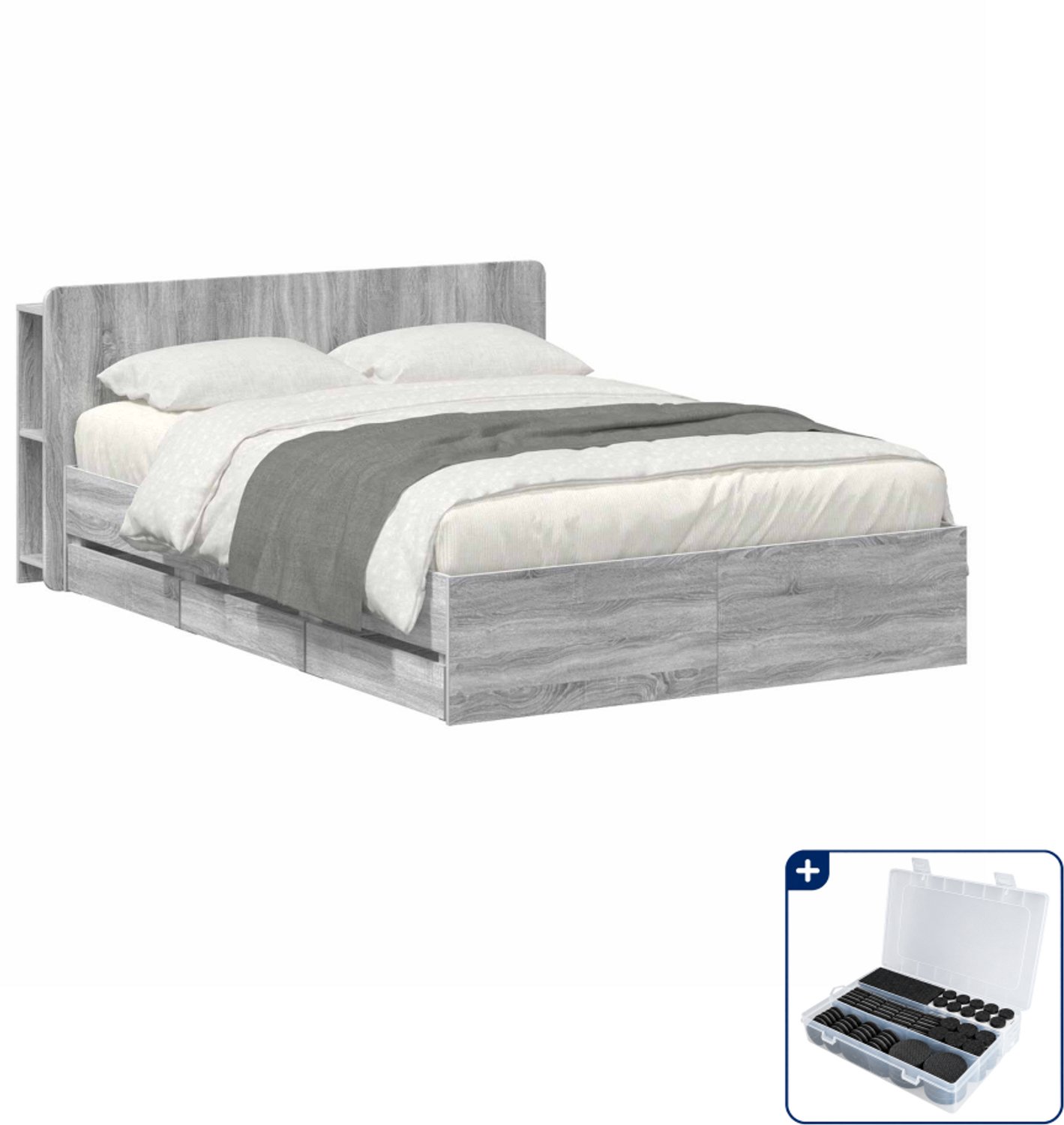 vidaXL Bedframe Small double - 140 x 200 cm - bewerkt hout - grijs sonoma - Inclusief antikrasvilt 177-delig