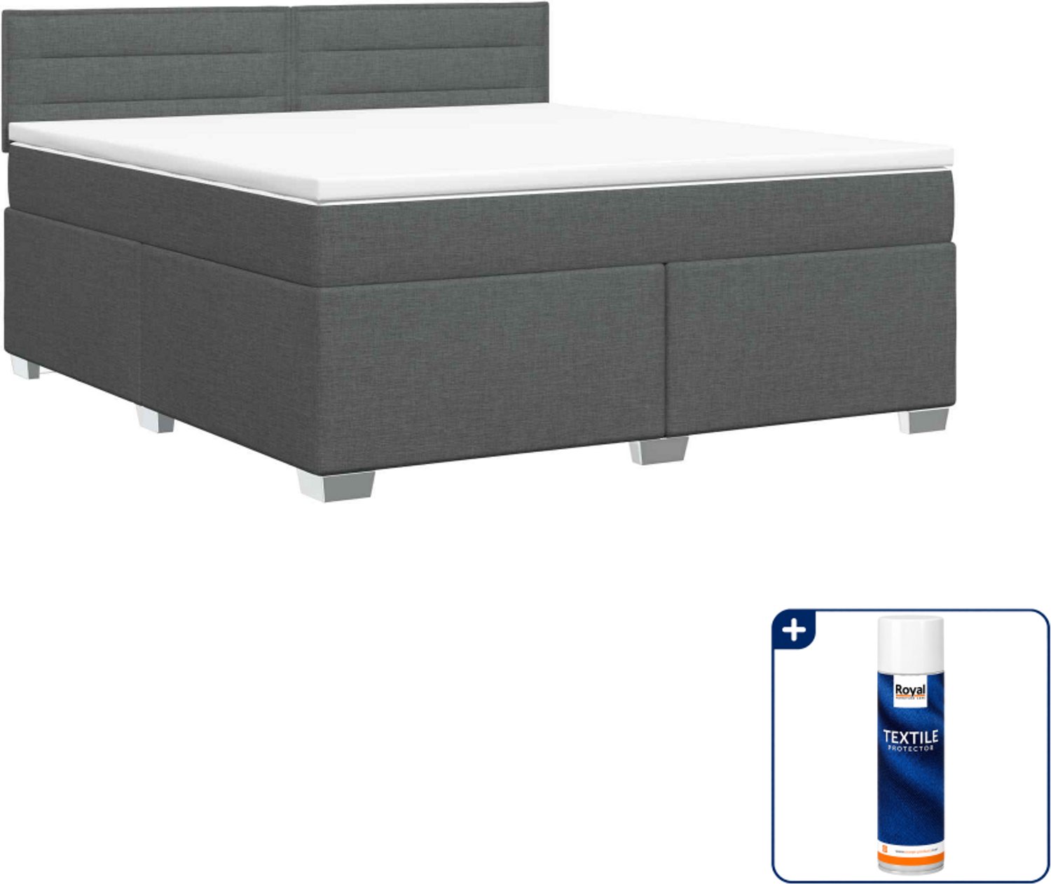vidaXL boxspringbed - Queensize 160 x 200 cm - donkergrijs - Inclusief textielbeschermer 500 ml Donker Grijn