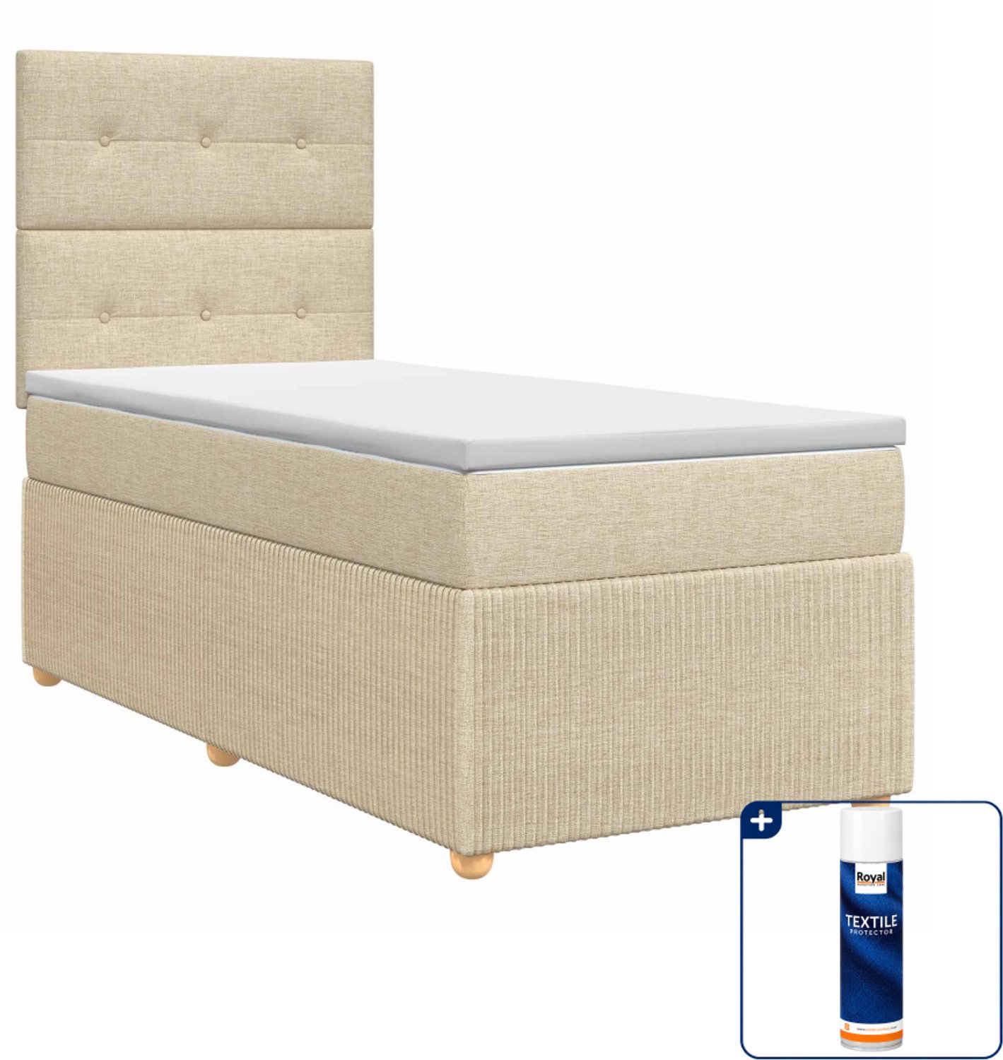 vidaXL boxspringbed met matras - 90 x 190 cm - crèmekleurig - Inclusief textielbeschermer 500 ml