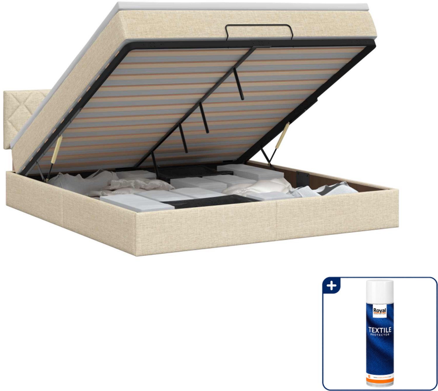 vidaXL Kingsize bed met matras - 180 x 200 cm - crèmekleurig - Inclusief textielbeschermer 500 ml
